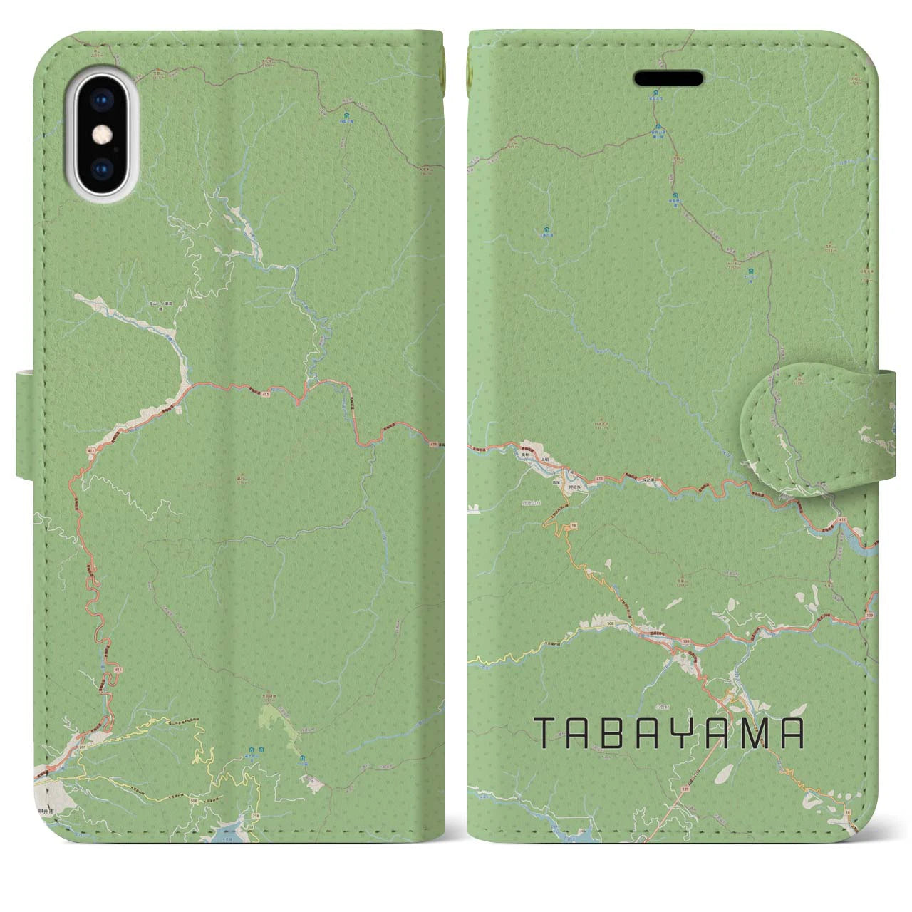 【丹波山(山梨県)】地図柄iPhoneケース(手帳タイプ)ナチュラル・iPhone XS Max 用