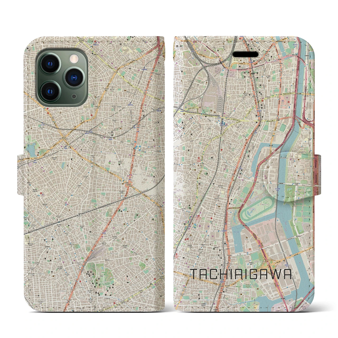 【立会川(東京都)】地図柄iPhoneケース(手帳タイプ)ナチュラル・iPhone 11 Pro 用