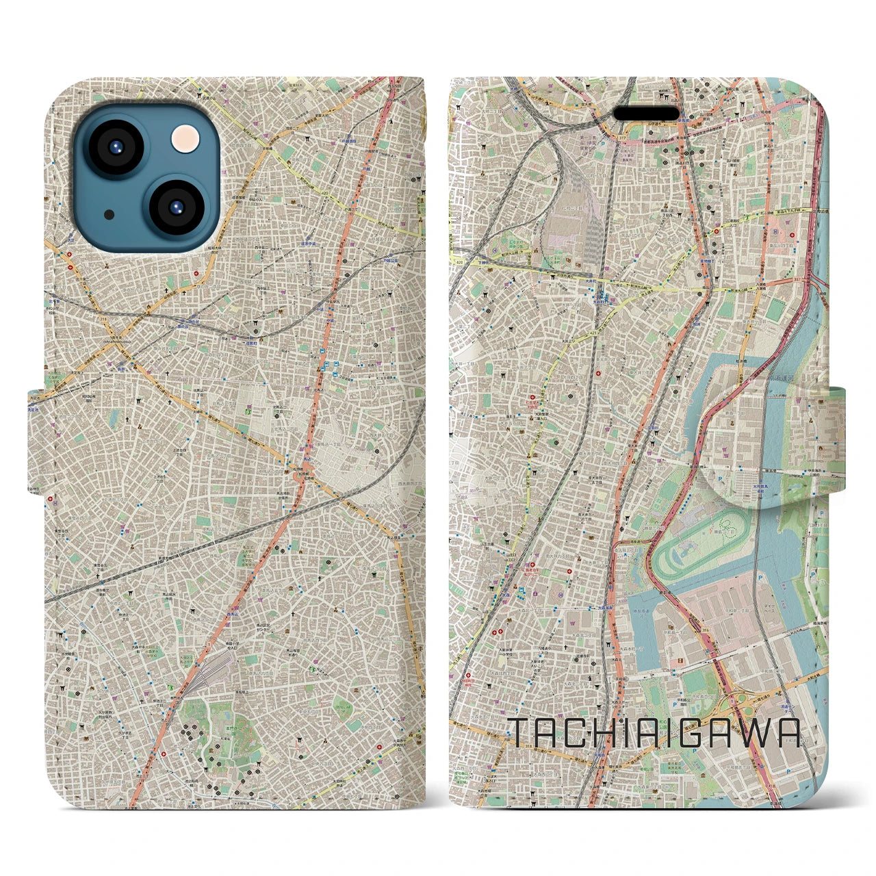 【立会川(東京都)】地図柄iPhoneケース(手帳タイプ)ナチュラル・iPhone 13 用