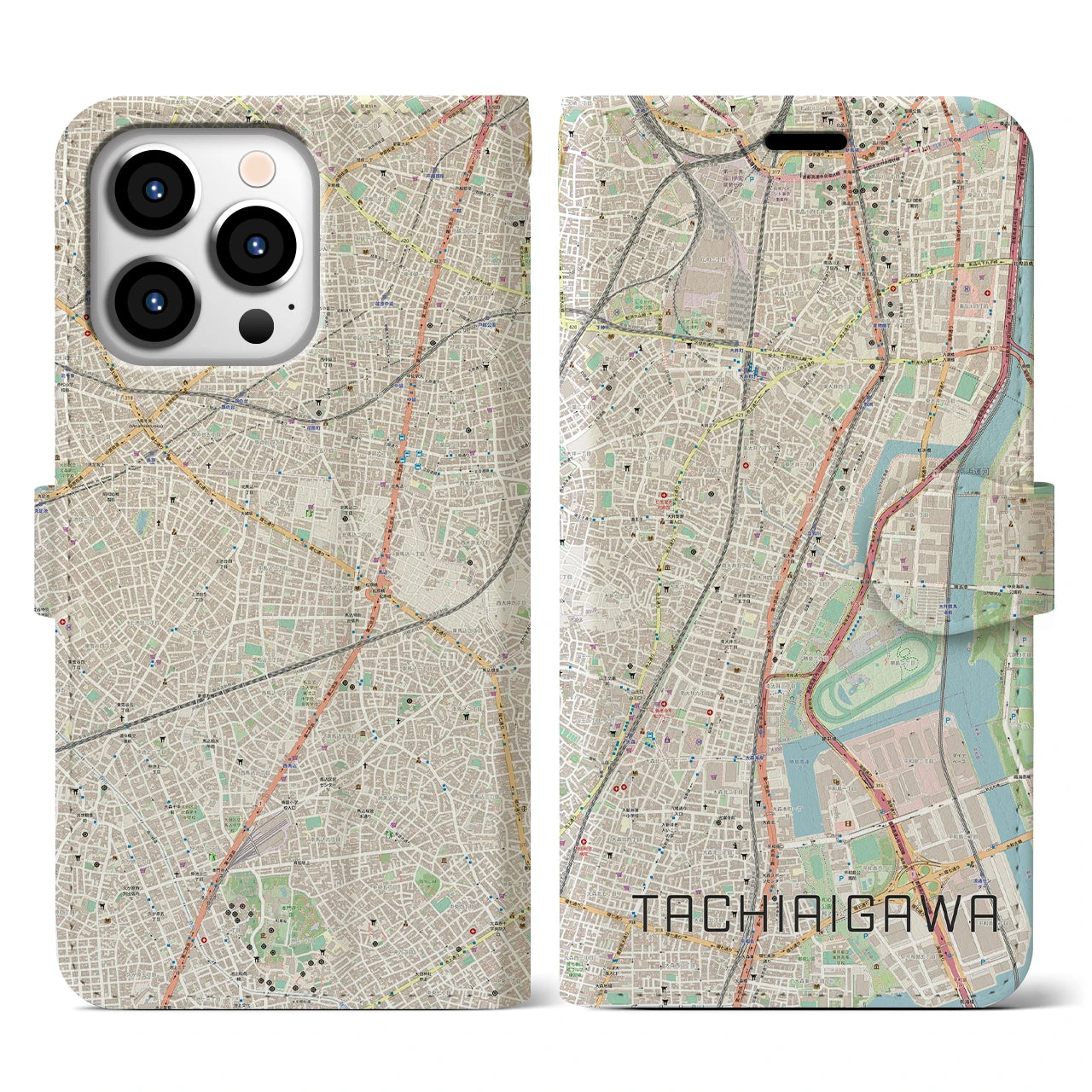【立会川(東京都)】地図柄iPhoneケース(手帳タイプ)ナチュラル・iPhone 13 Pro 用