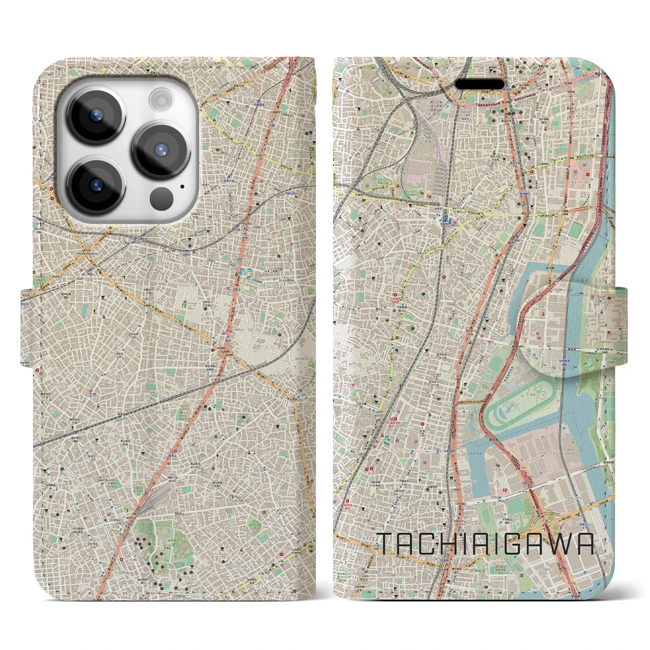 【立会川(東京都)】地図柄iPhoneケース(手帳タイプ)ナチュラル・iPhone 14 Pro 用