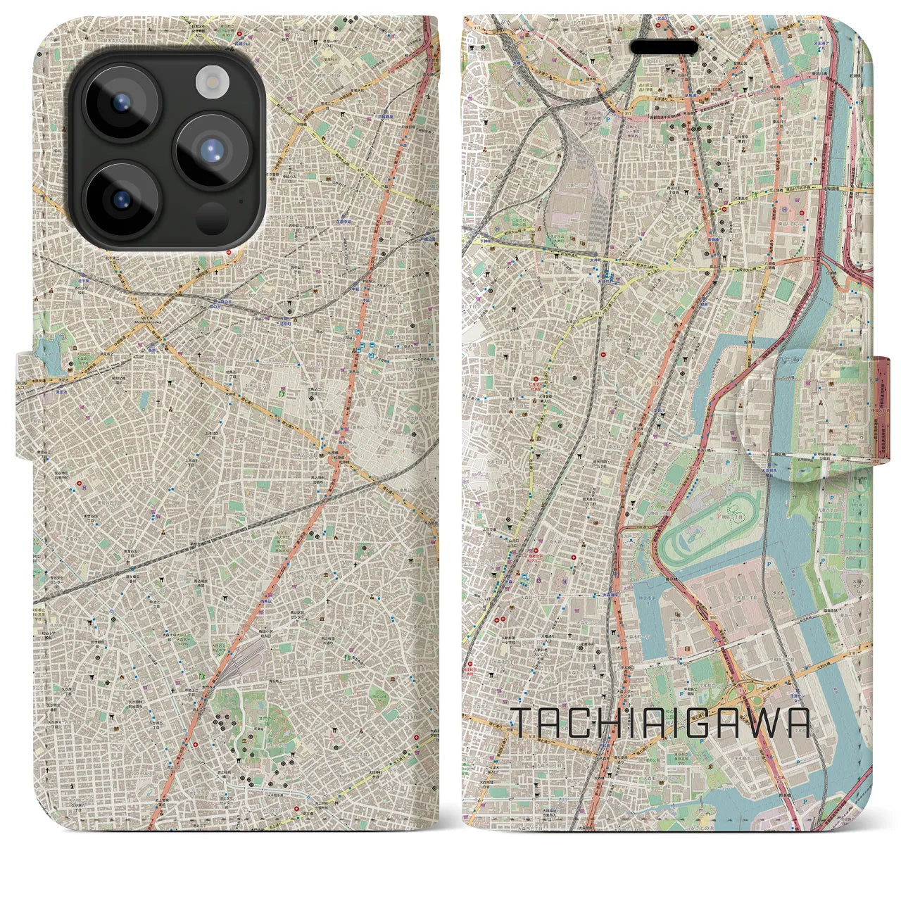 【立会川(東京都)】地図柄iPhoneケース(手帳タイプ)ナチュラル・iPhone 15 Pro Max 用
