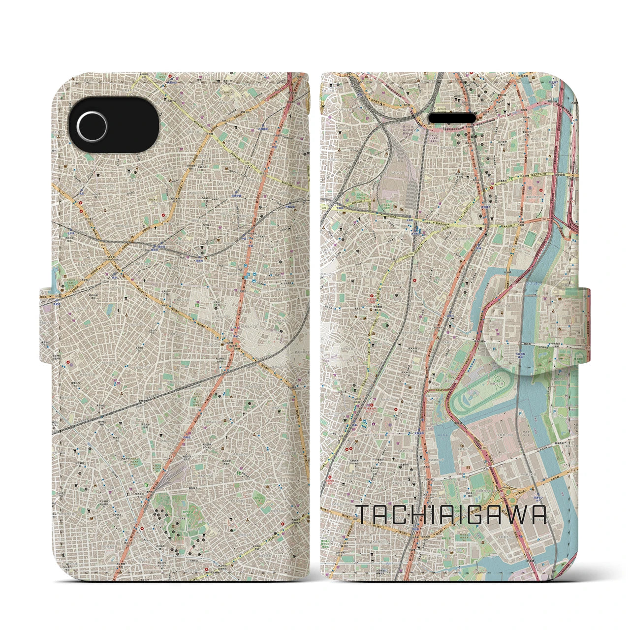 【立会川(東京都)】地図柄iPhoneケース(手帳タイプ)ナチュラル・iPhone SE(第3 / 第2世代) / 8 / 7 / 6s / 6 用