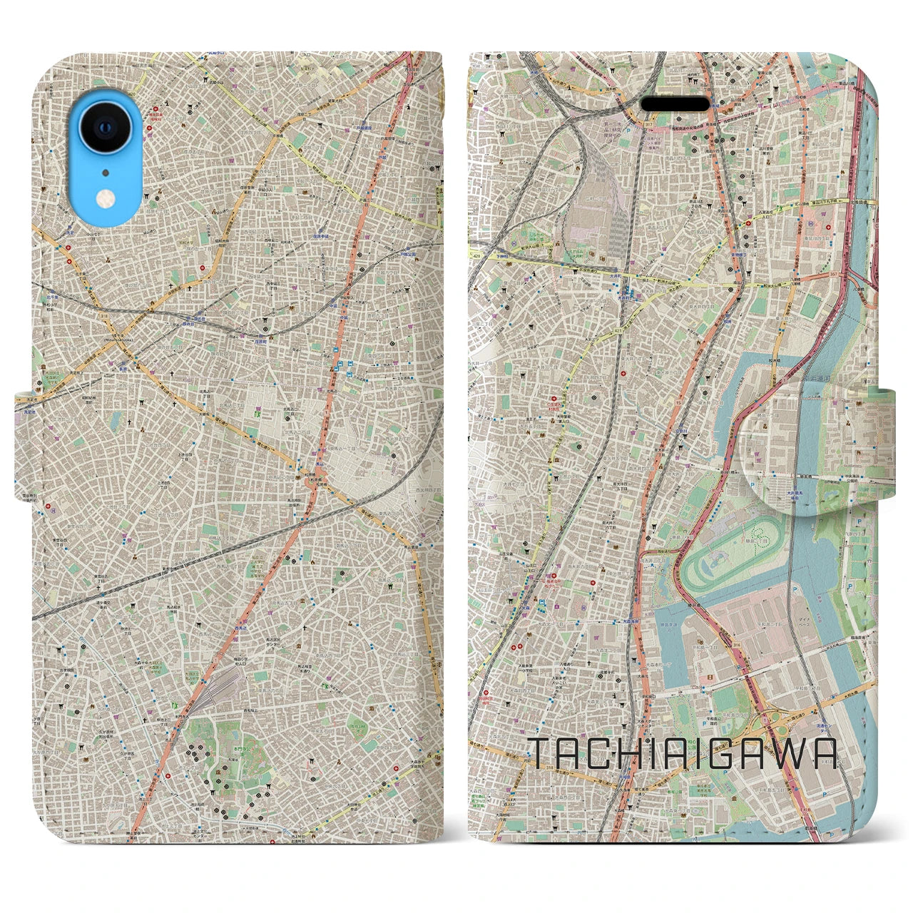 【立会川(東京都)】地図柄iPhoneケース(手帳タイプ)ナチュラル・iPhone XR 用