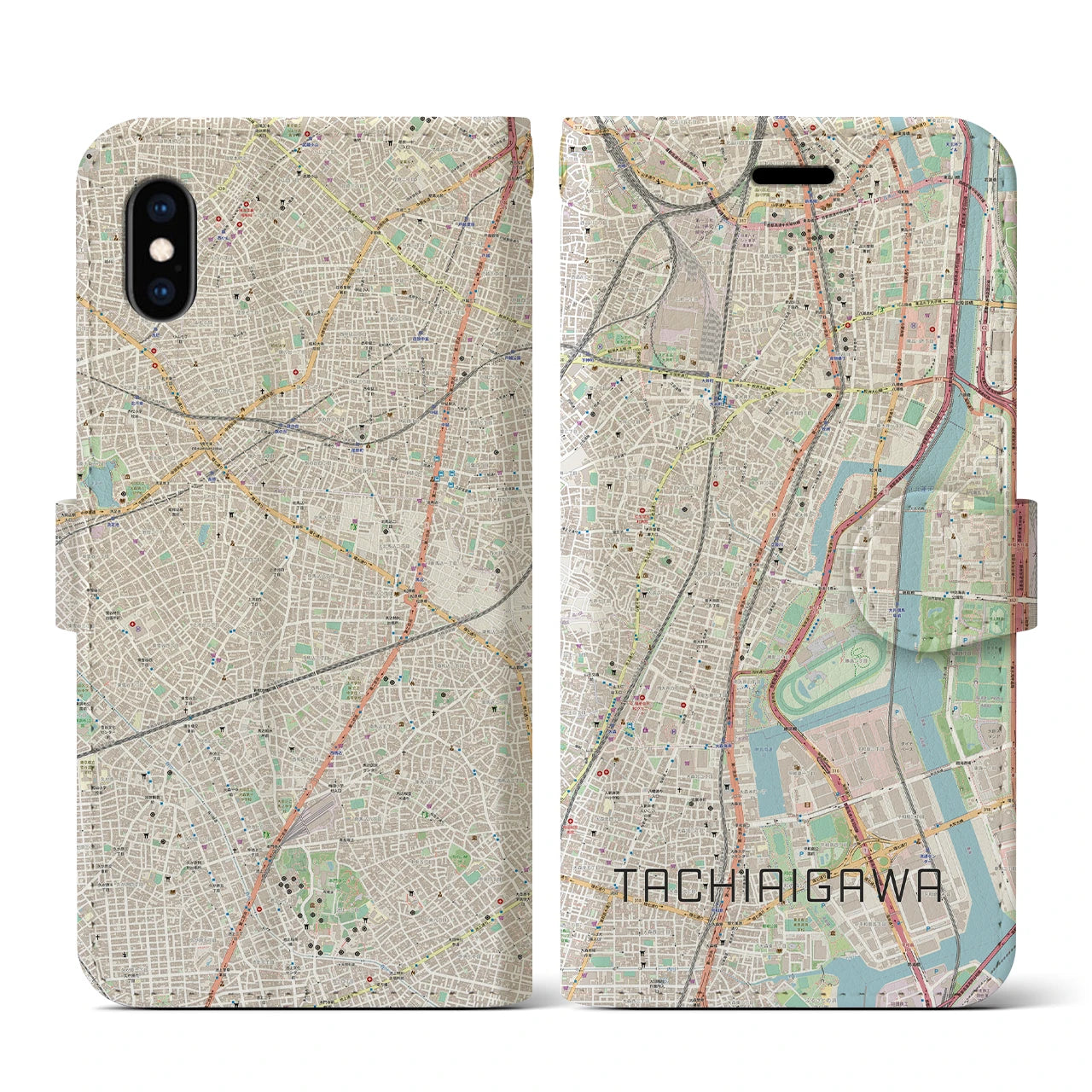 【立会川(東京都)】地図柄iPhoneケース(手帳タイプ)ナチュラル・iPhone XS / X 用