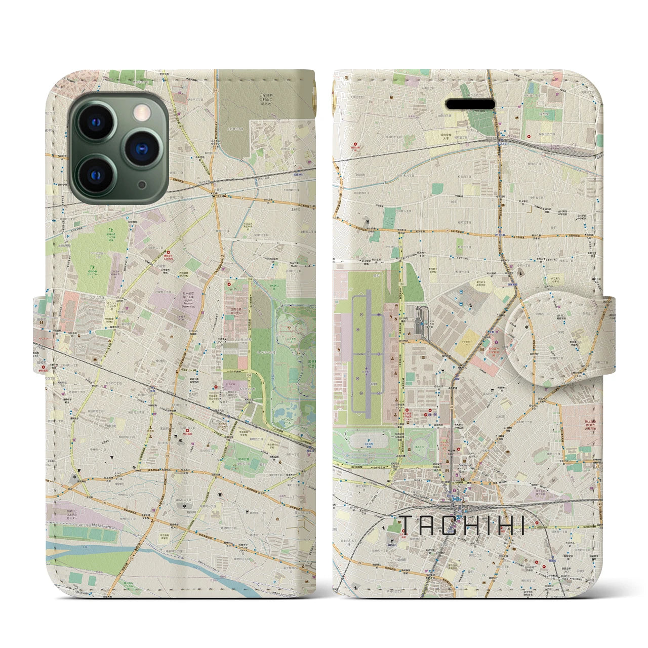 【立飛(東京都)】地図柄iPhoneケース(手帳タイプ)ナチュラル・iPhone 11 Pro 用