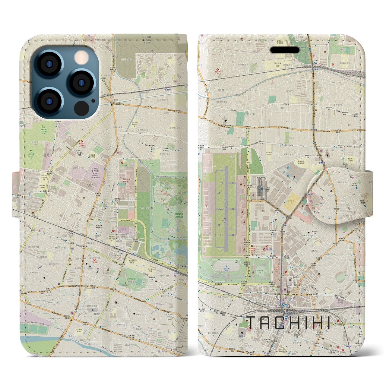 【立飛(東京都)】地図柄iPhoneケース(手帳タイプ)ナチュラル・iPhone 12 / 12 Pro 用