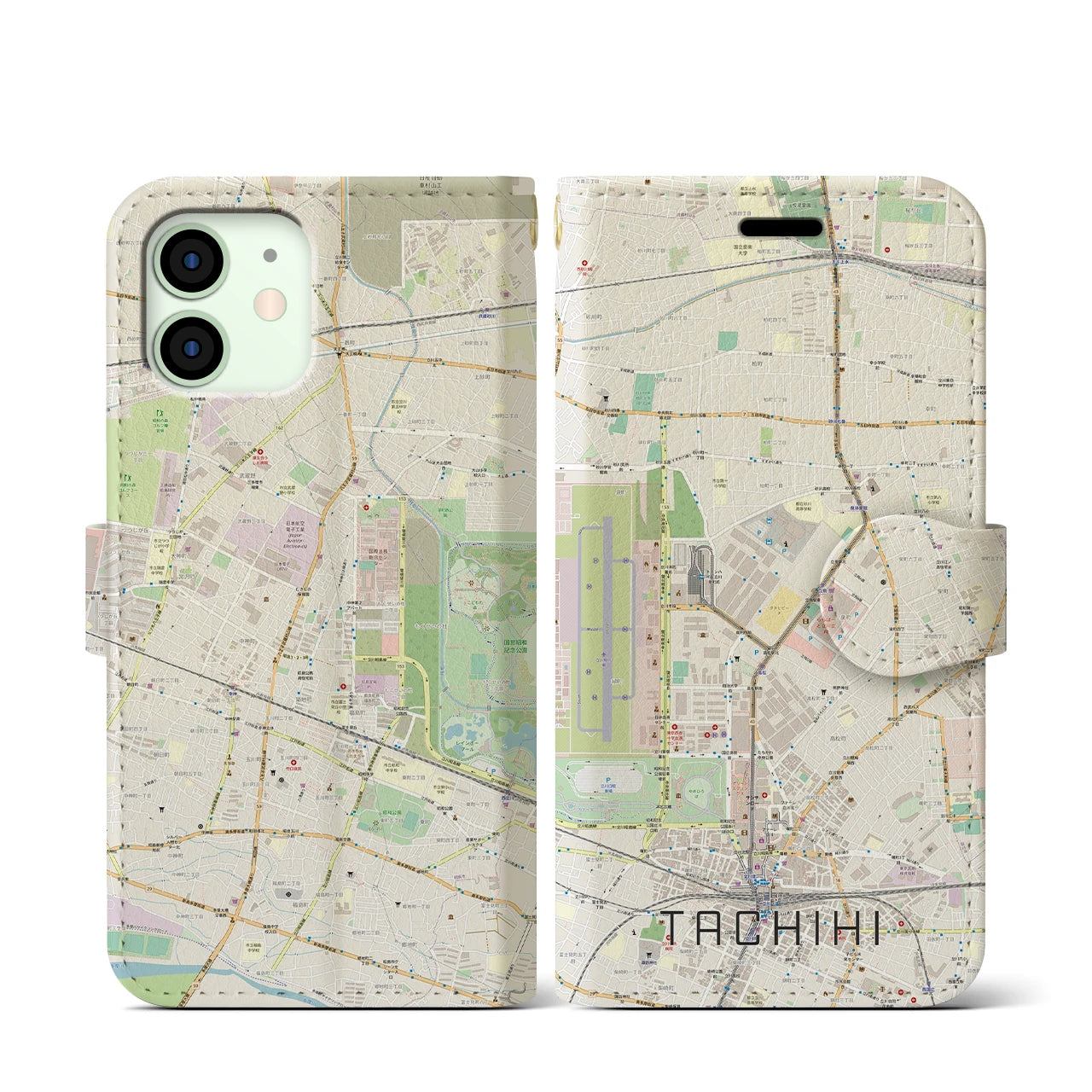 【立飛(東京都)】地図柄iPhoneケース(手帳タイプ)ナチュラル・iPhone 12 mini 用
