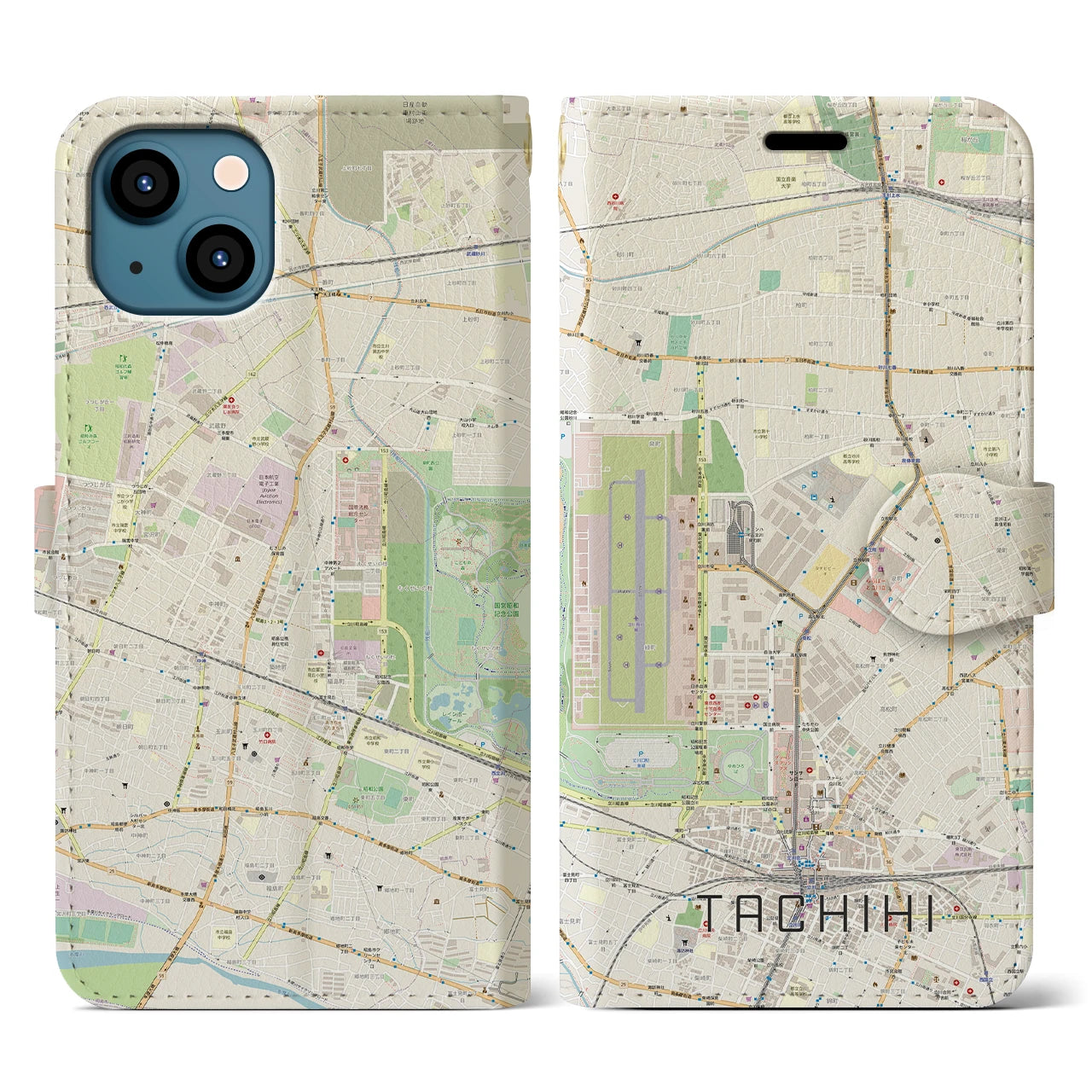 【立飛(東京都)】地図柄iPhoneケース(手帳タイプ)ナチュラル・iPhone 13 用