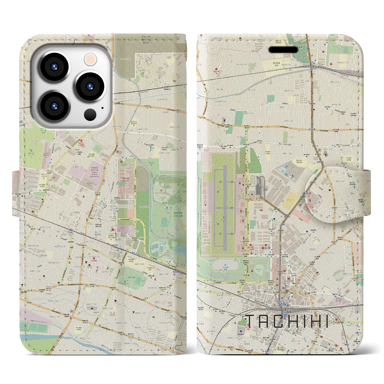 【立飛(東京都)】地図柄iPhoneケース(手帳タイプ)ナチュラル・iPhone 13 Pro 用