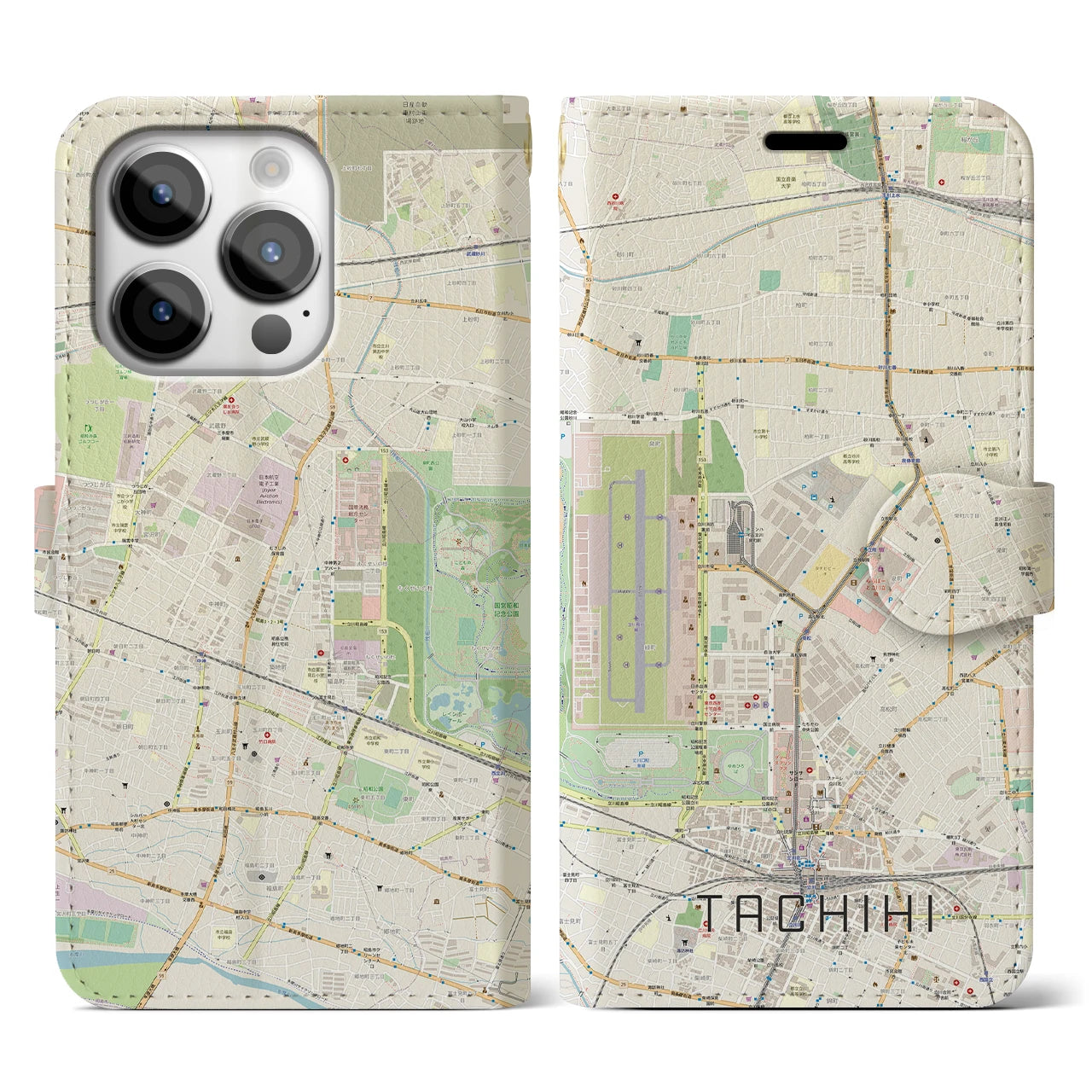 【立飛(東京都)】地図柄iPhoneケース(手帳タイプ)ナチュラル・iPhone 14 Pro 用