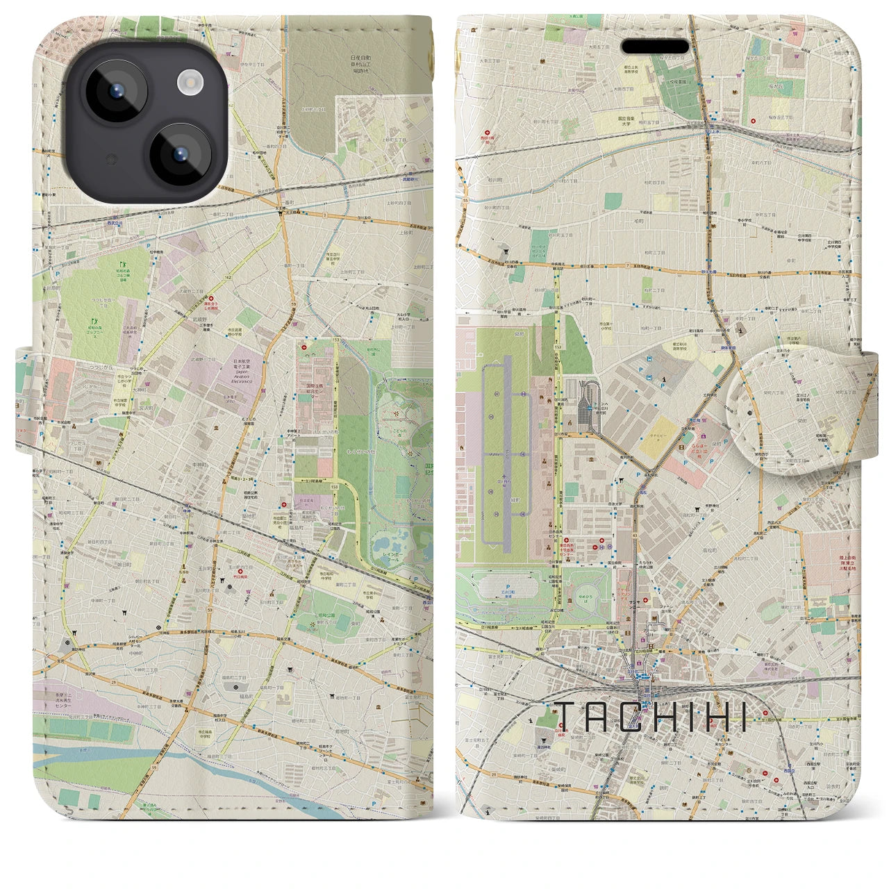 【立飛(東京都)】地図柄iPhoneケース(手帳タイプ)ナチュラル・iPhone 14 Plus 用