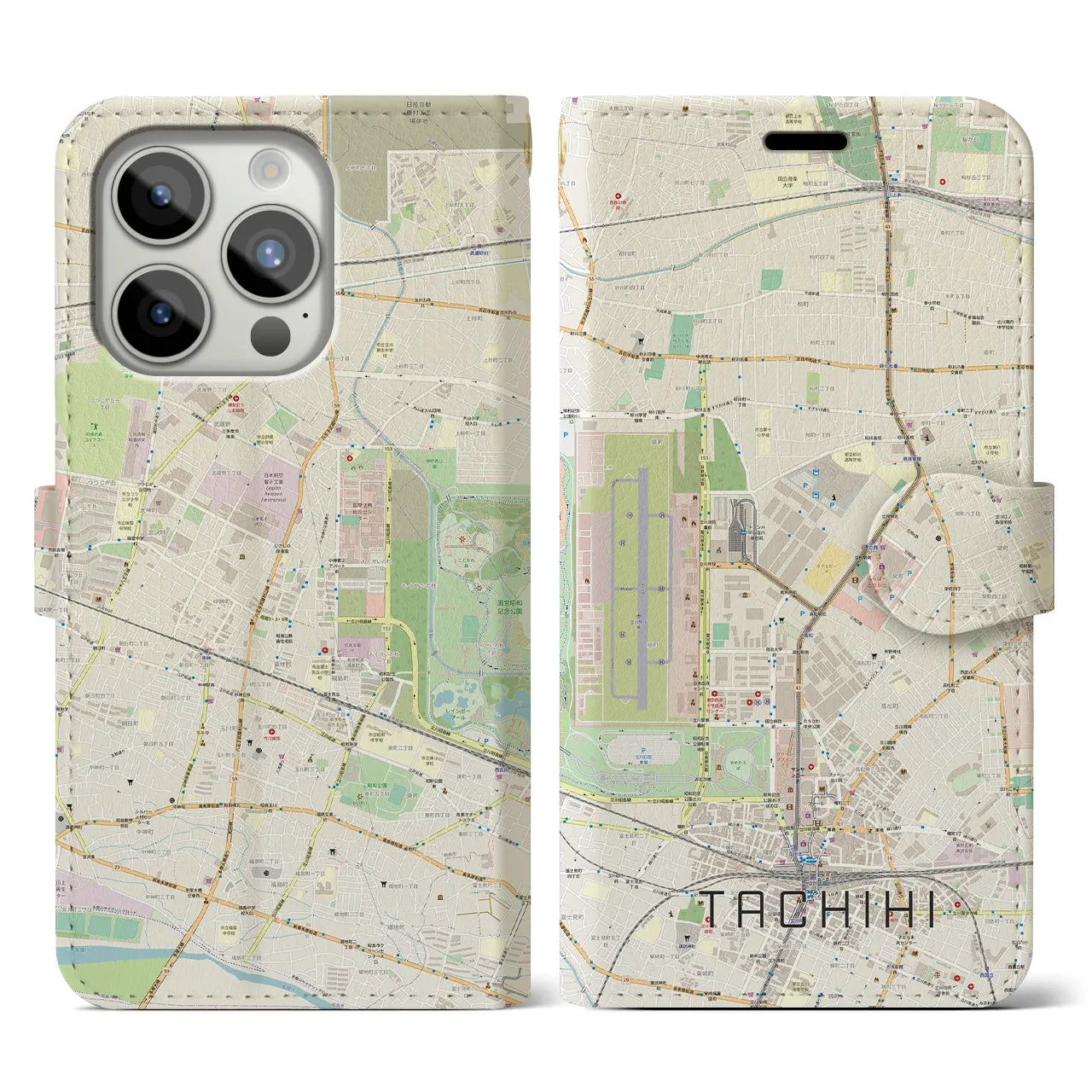 【立飛(東京都)】地図柄iPhoneケース(手帳タイプ)ナチュラル・iPhone 15 Pro 用