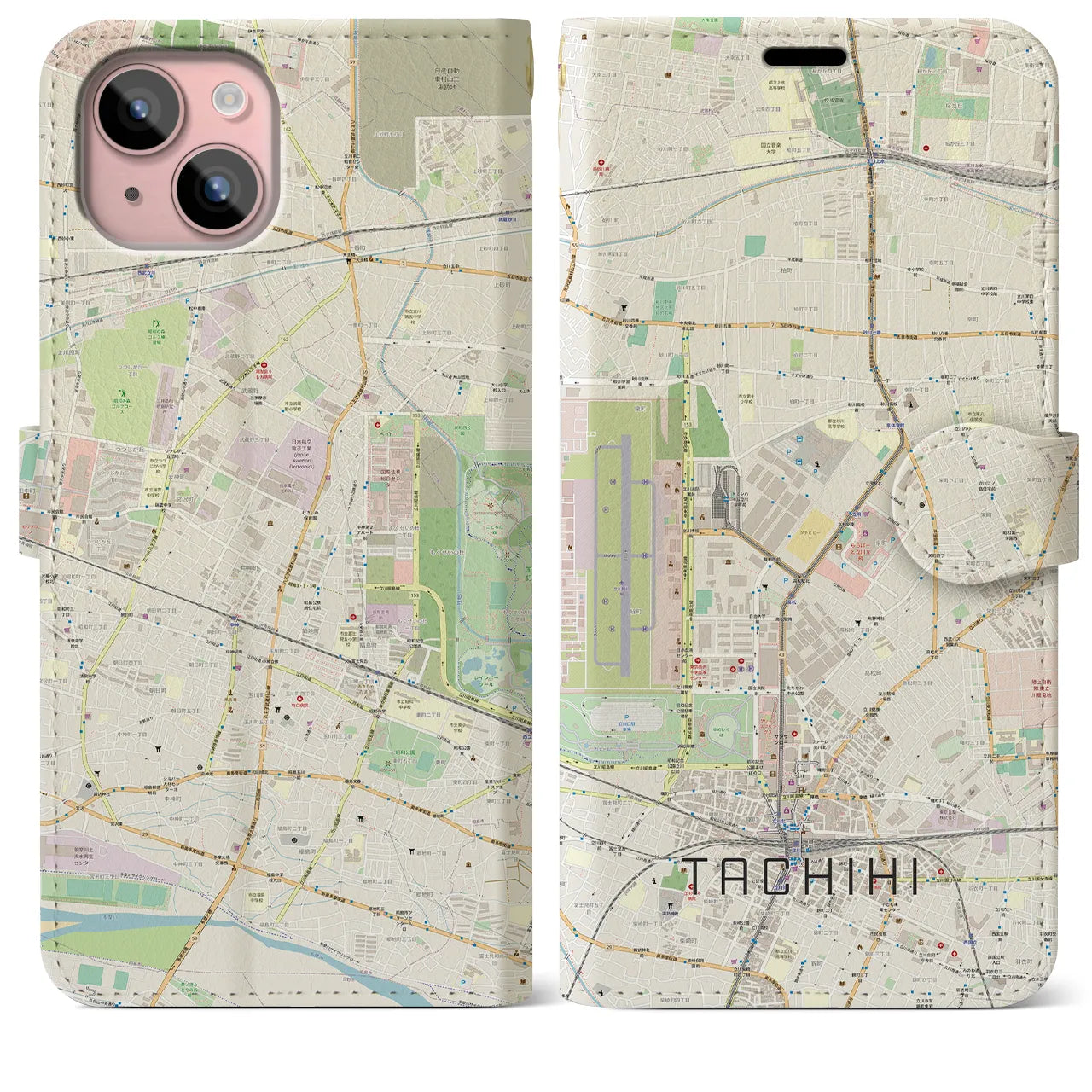 【立飛(東京都)】地図柄iPhoneケース(手帳タイプ)ナチュラル・iPhone 15 Plus 用