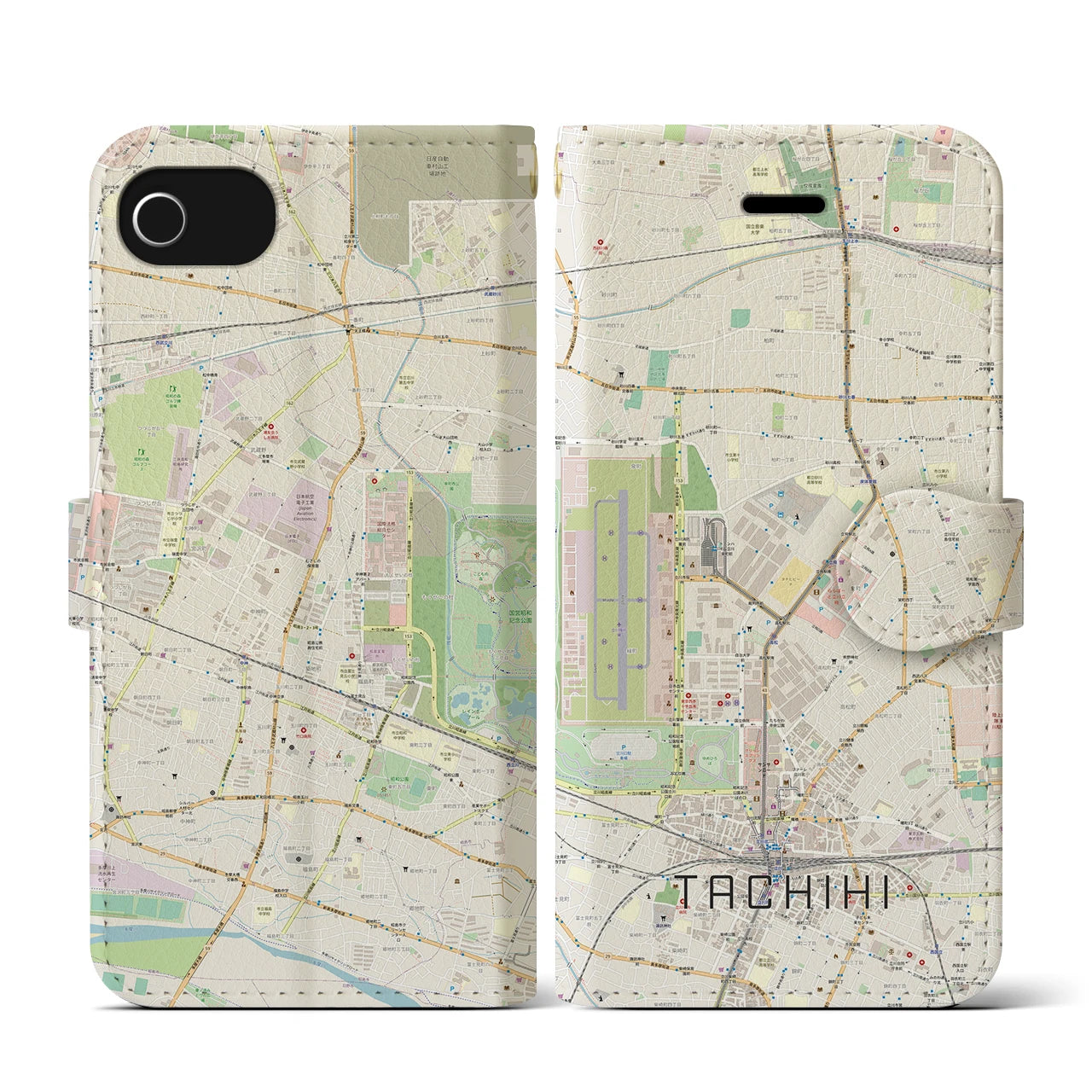 【立飛(東京都)】地図柄iPhoneケース(手帳タイプ)ナチュラル・iPhone SE(第3 / 第2世代) / 8 / 7 / 6s / 6 用
