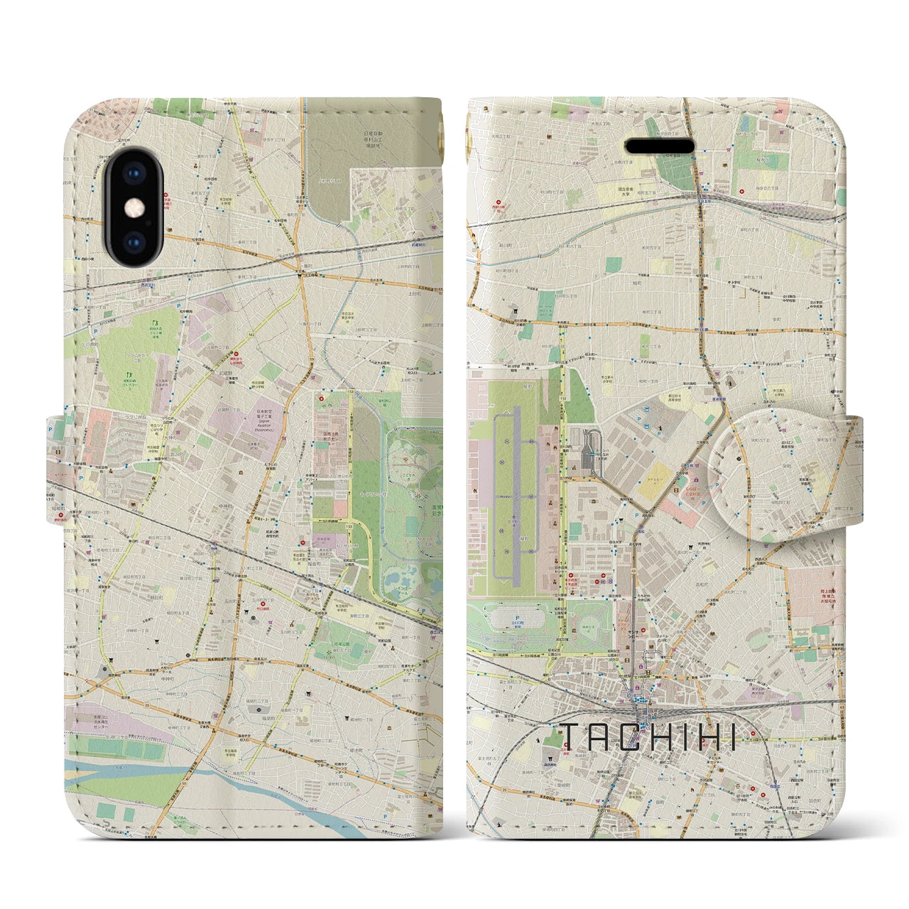 【立飛(東京都)】地図柄iPhoneケース(手帳タイプ)ナチュラル・iPhone XS / X 用