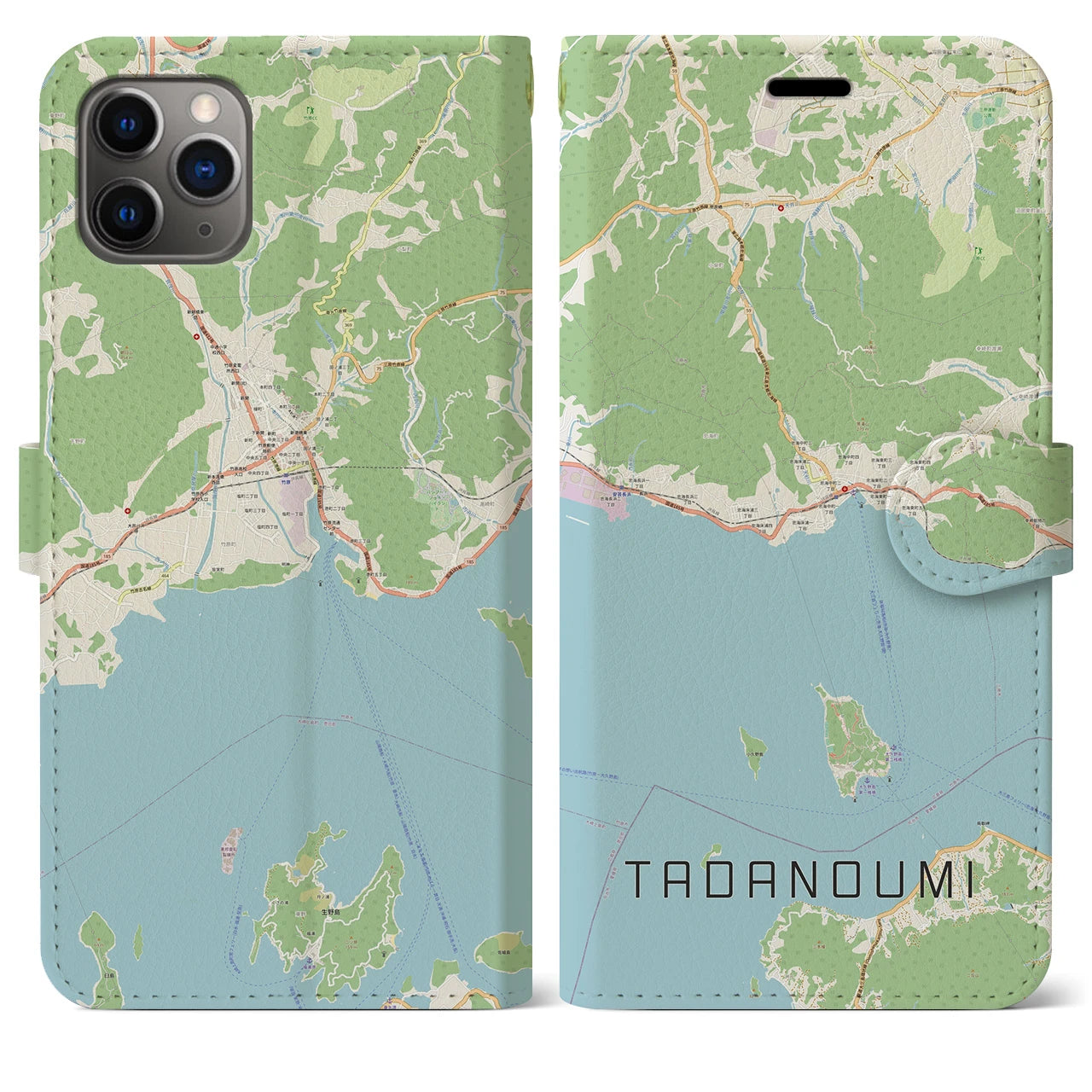 【忠海(広島県)】地図柄iPhoneケース(手帳タイプ)ナチュラル・iPhone 11 Pro Max 用
