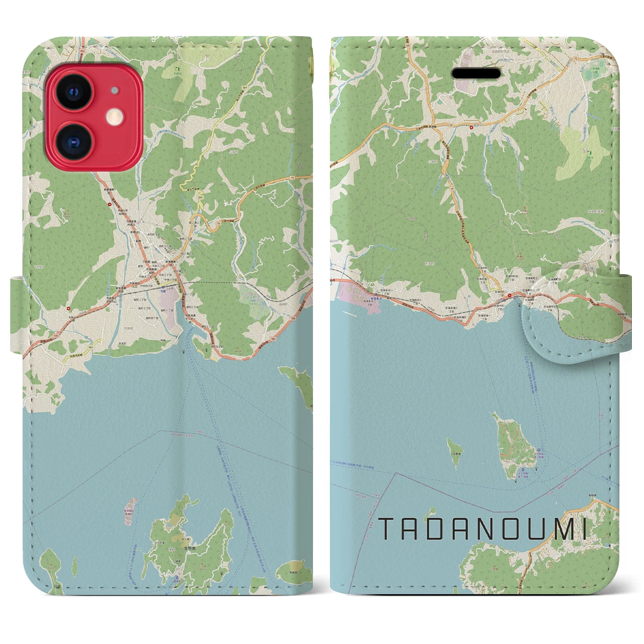 【忠海(広島県)】地図柄iPhoneケース(手帳タイプ)ナチュラル・iPhone 11 用