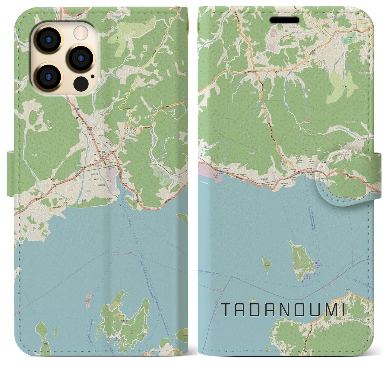 【忠海(広島県)】地図柄iPhoneケース(手帳タイプ)ナチュラル・iPhone 12 Pro Max 用
