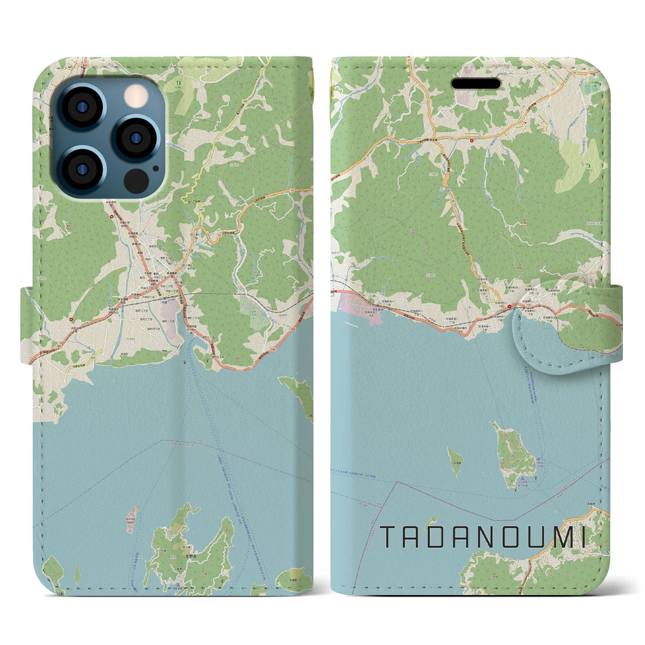 【忠海(広島県)】地図柄iPhoneケース(手帳タイプ)ナチュラル・iPhone 12 / 12 Pro 用