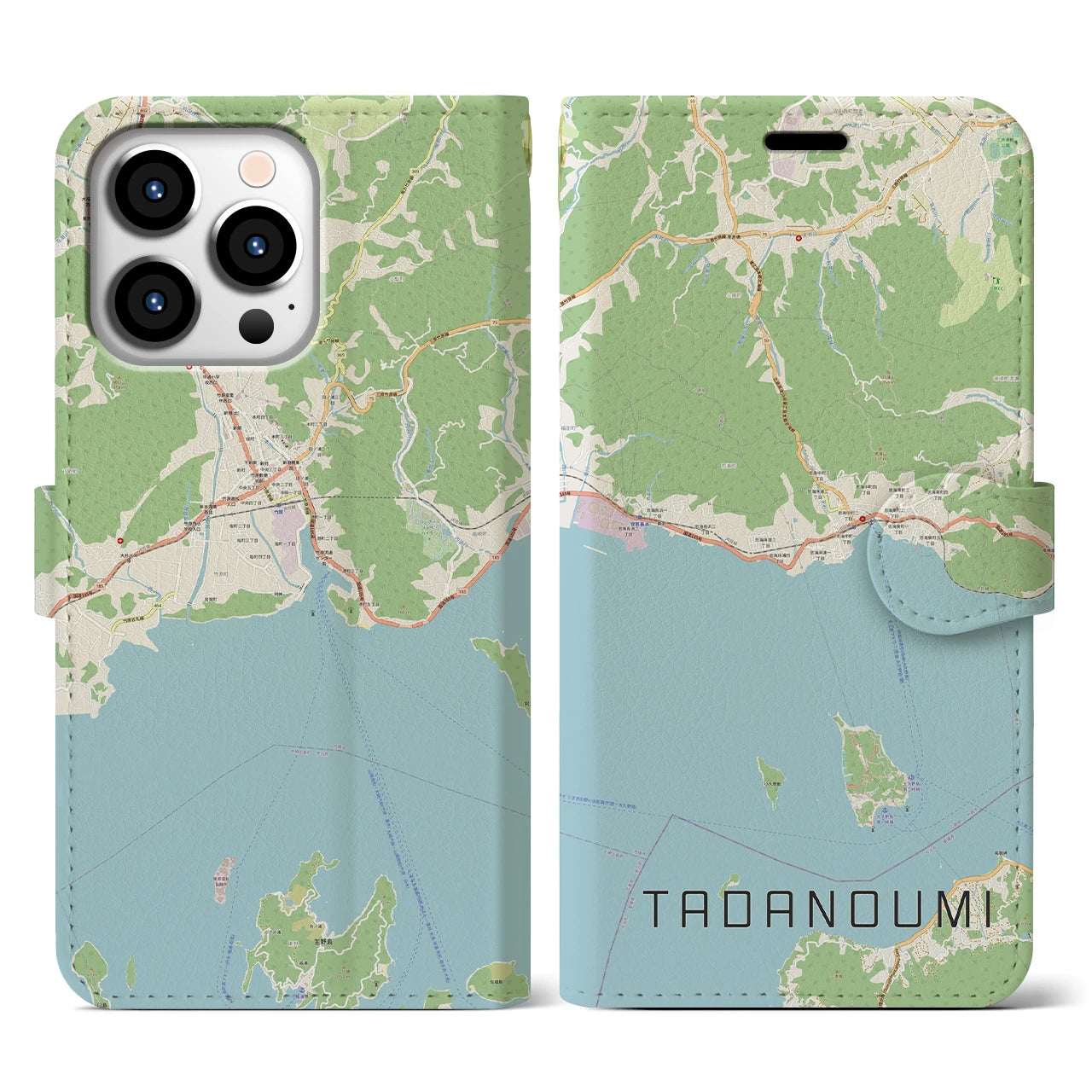 【忠海(広島県)】地図柄iPhoneケース(手帳タイプ)ナチュラル・iPhone 13 Pro 用