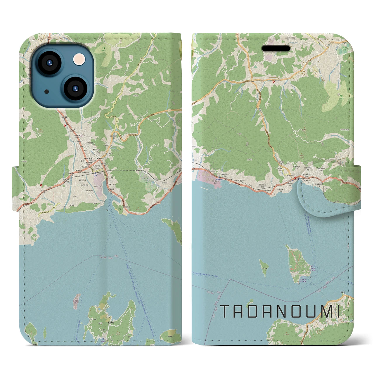 【忠海(広島県)】地図柄iPhoneケース(手帳タイプ)ナチュラル・iPhone 13 用