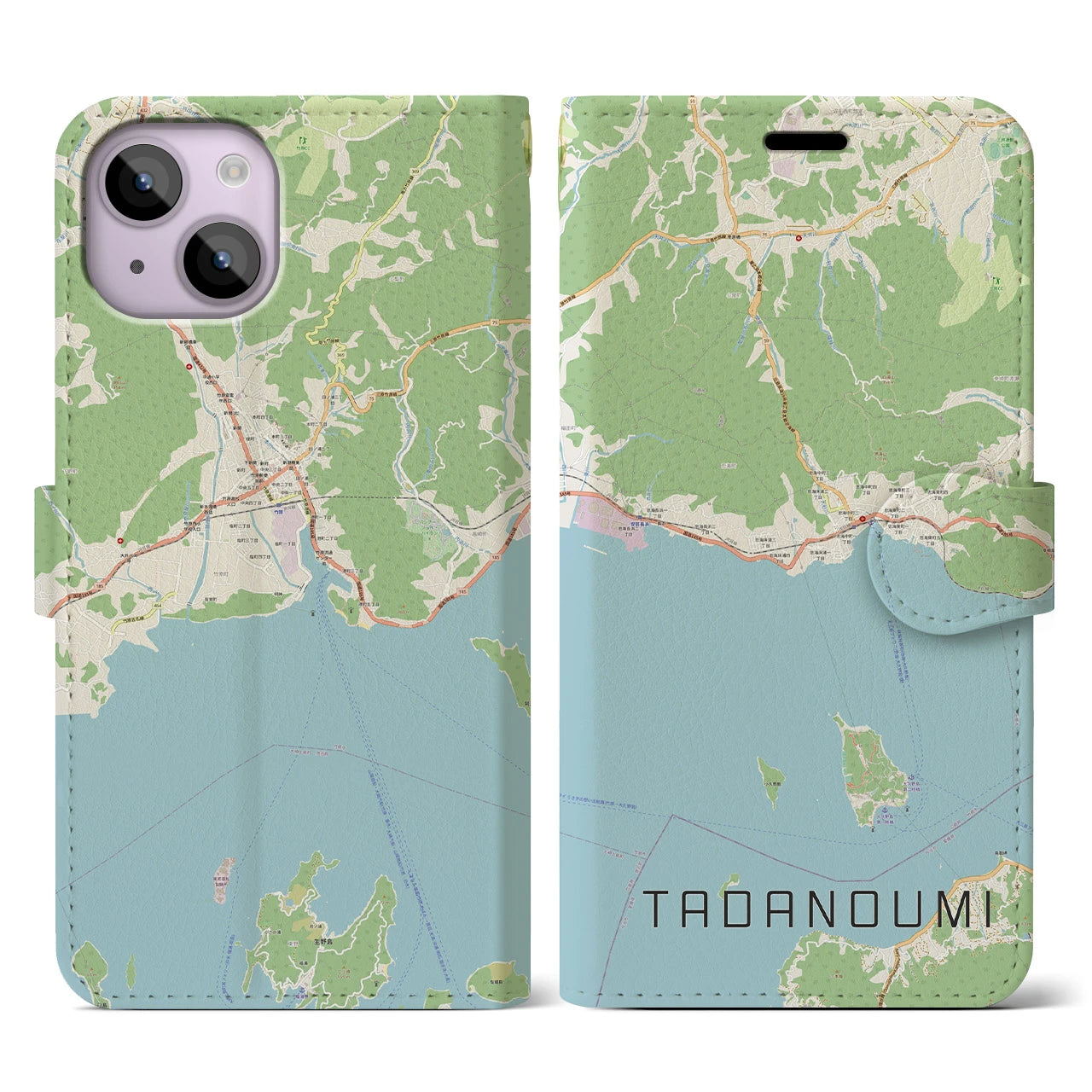 【忠海(広島県)】地図柄iPhoneケース(手帳タイプ)ナチュラル・iPhone 14 用