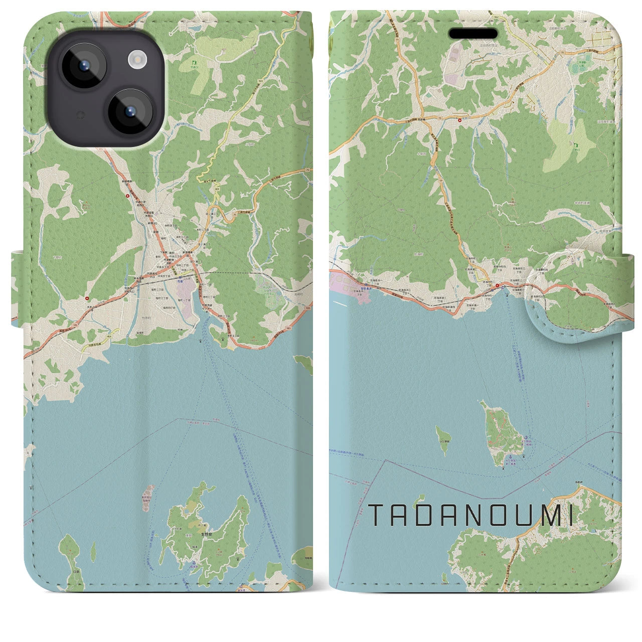 【忠海(広島県)】地図柄iPhoneケース(手帳タイプ)ナチュラル・iPhone 14 Plus 用