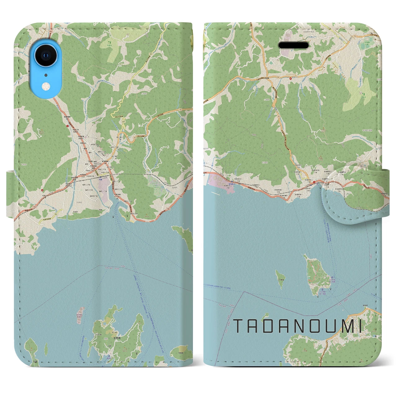 【忠海(広島県)】地図柄iPhoneケース(手帳タイプ)ナチュラル・iPhone XR 用