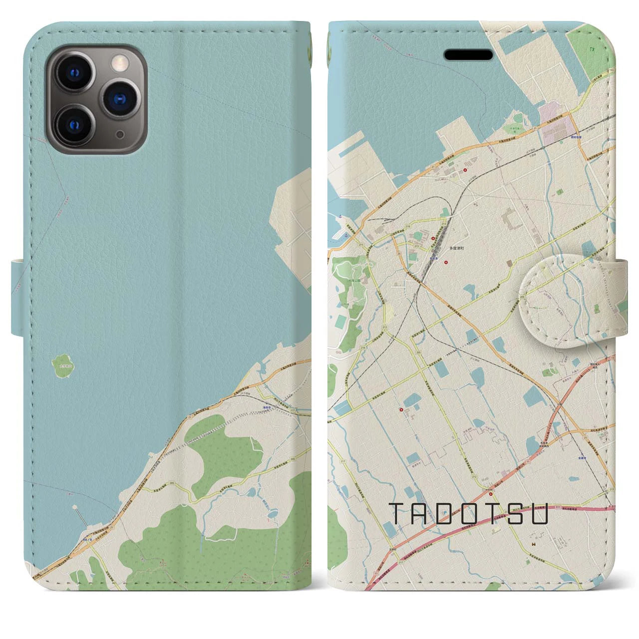 【多度津(香川県)】地図柄iPhoneケース(手帳タイプ)ナチュラル・iPhone 11 Pro Max 用