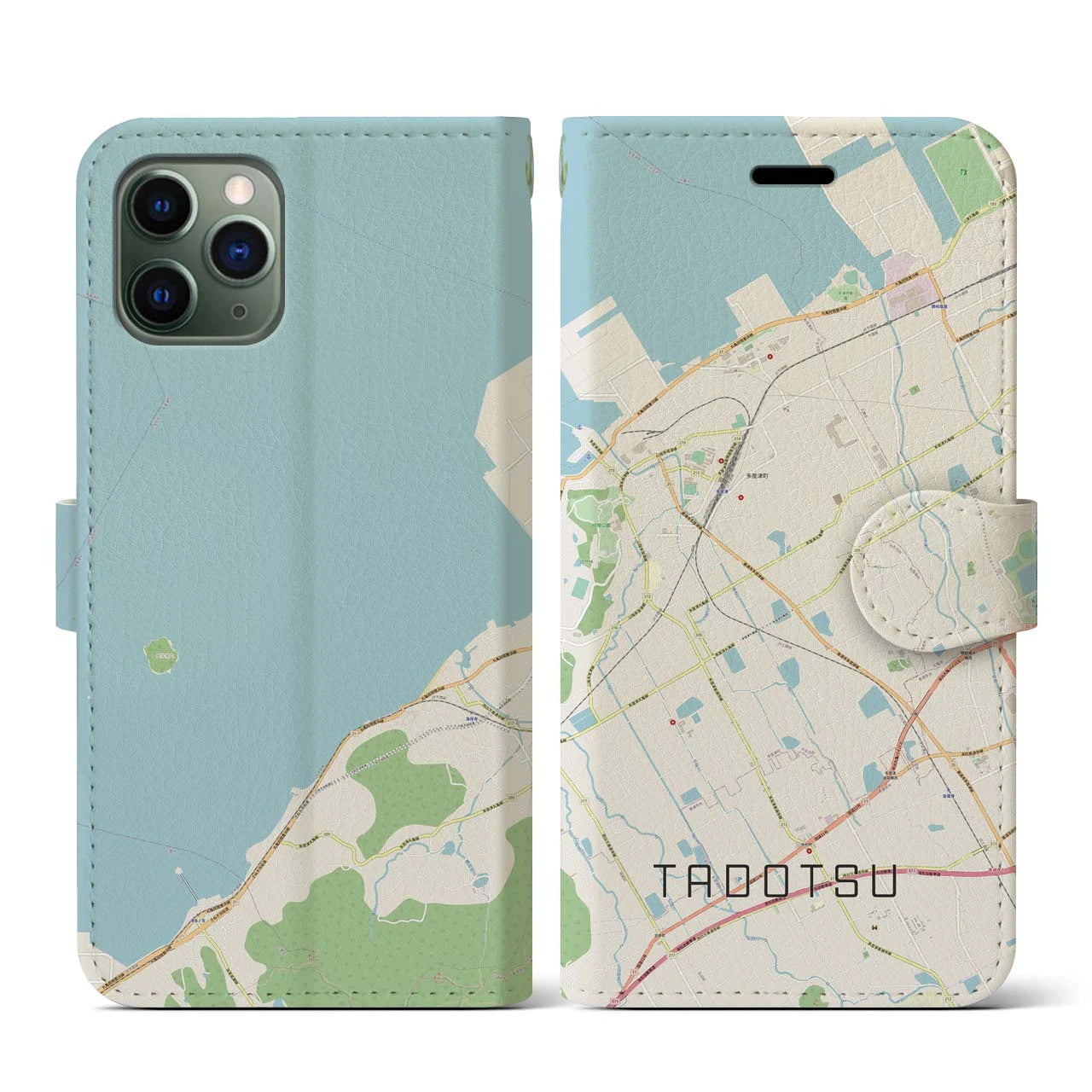 【多度津(香川県)】地図柄iPhoneケース(手帳タイプ)ナチュラル・iPhone 11 Pro 用
