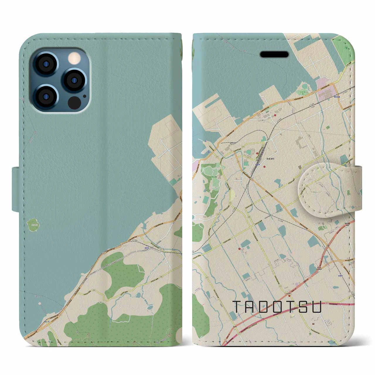 【多度津(香川県)】地図柄iPhoneケース(手帳タイプ)ナチュラル・iPhone 12 / 12 Pro 用