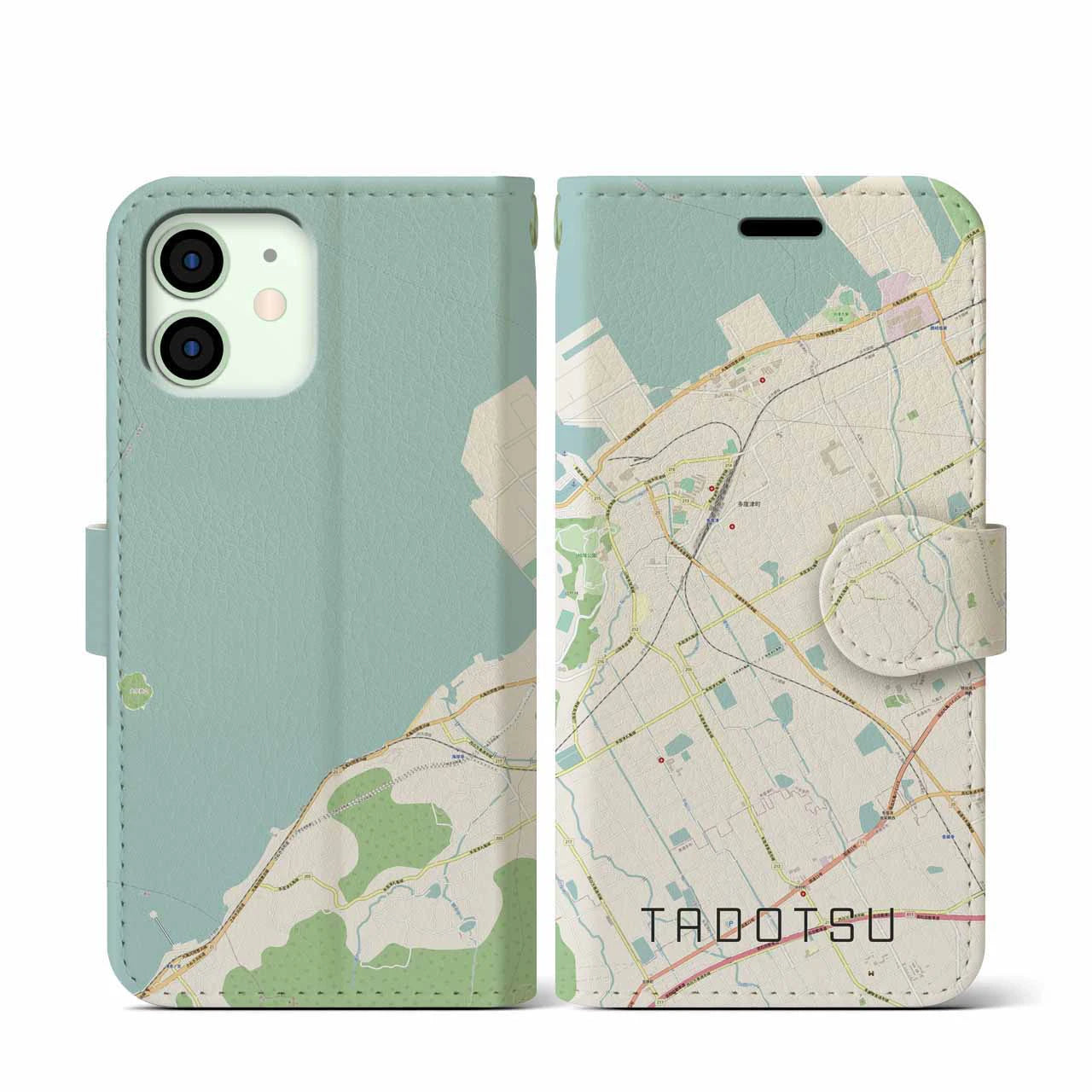 【多度津(香川県)】地図柄iPhoneケース(手帳タイプ)ナチュラル・iPhone 12 mini 用