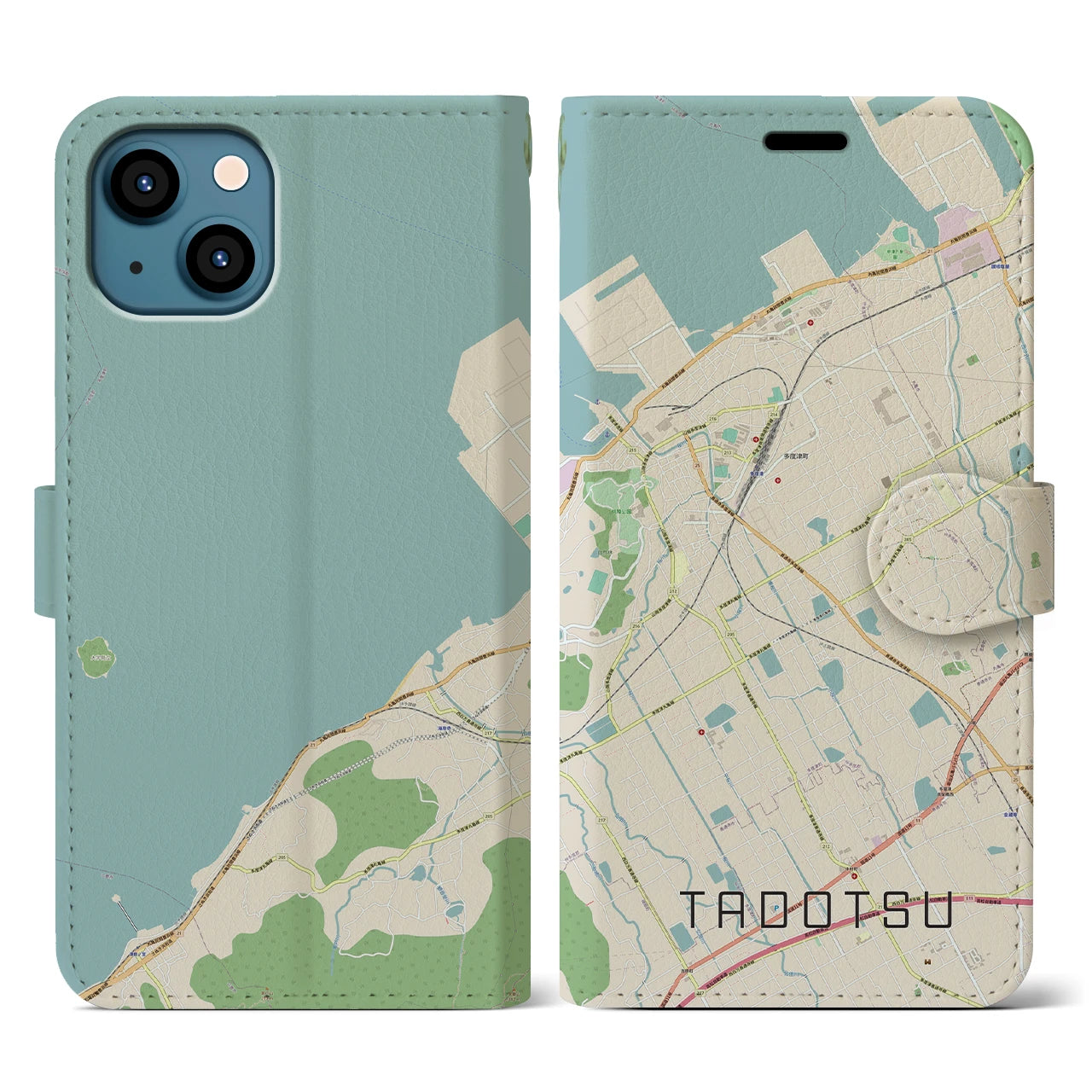 【多度津(香川県)】地図柄iPhoneケース(手帳タイプ)ナチュラル・iPhone 13 用