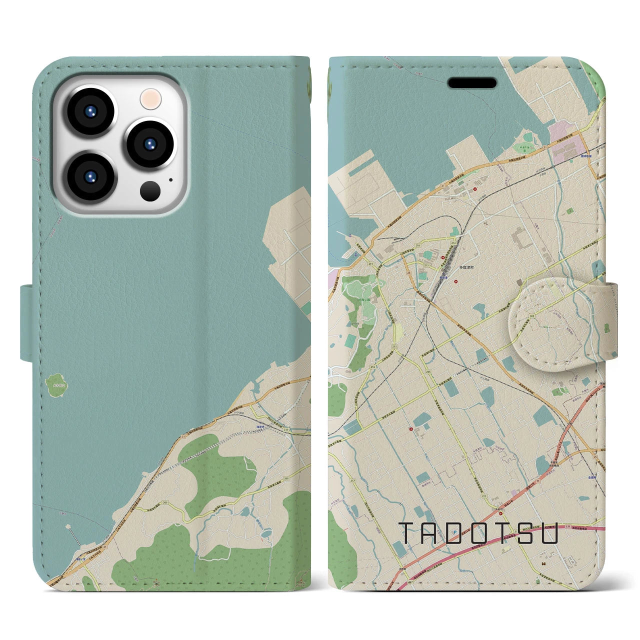 【多度津(香川県)】地図柄iPhoneケース(手帳タイプ)ナチュラル・iPhone 13 Pro 用