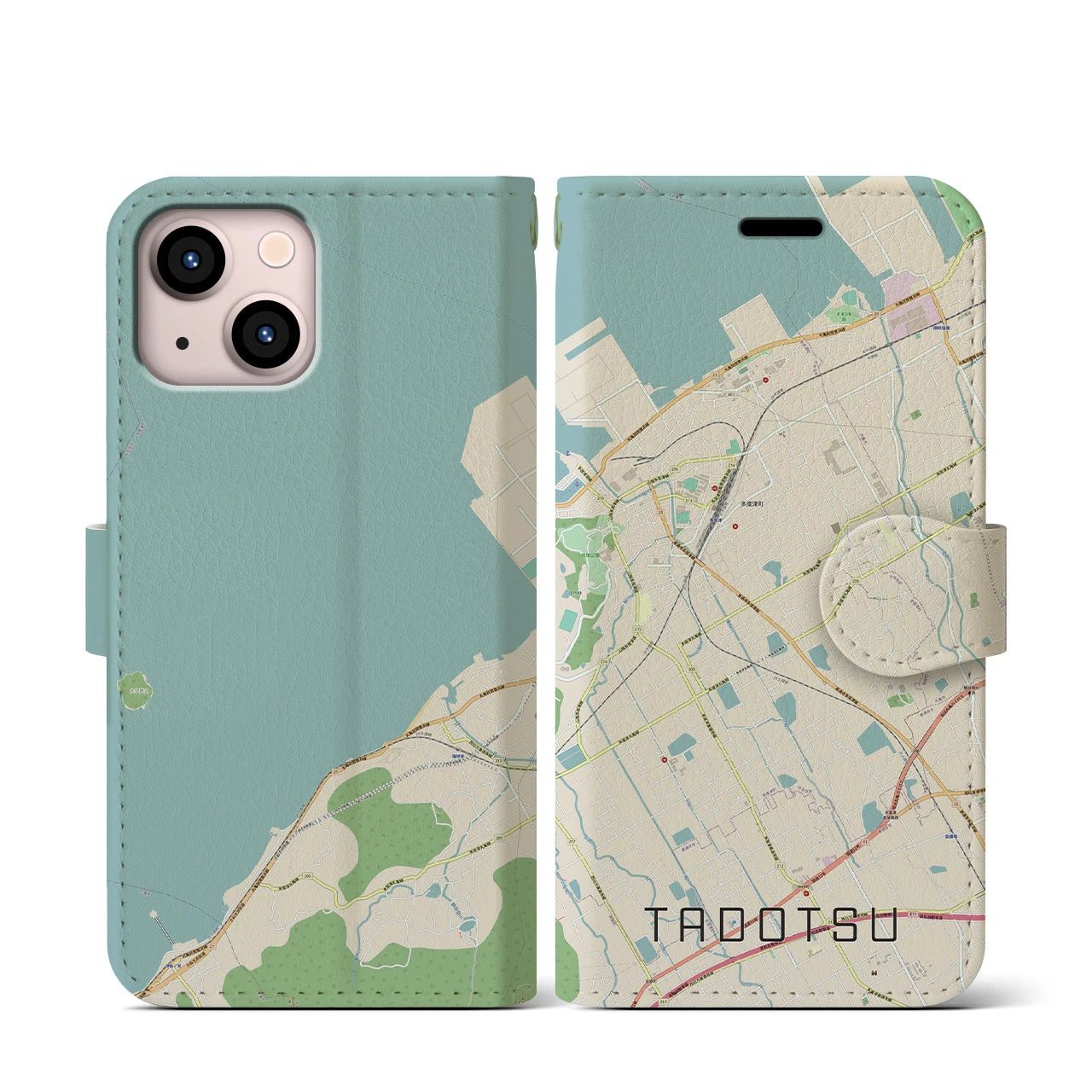 【多度津(香川県)】地図柄iPhoneケース(手帳タイプ)ナチュラル・iPhone 13 mini 用