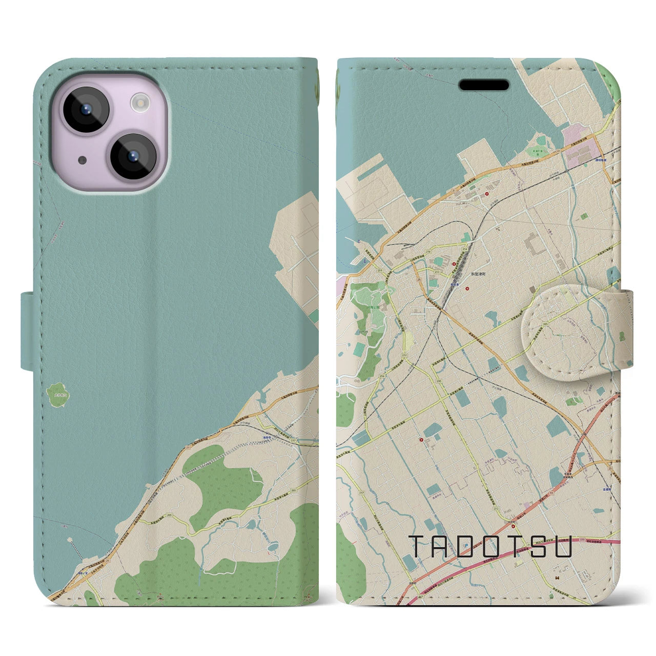 【多度津(香川県)】地図柄iPhoneケース(手帳タイプ)ナチュラル・iPhone 14 用