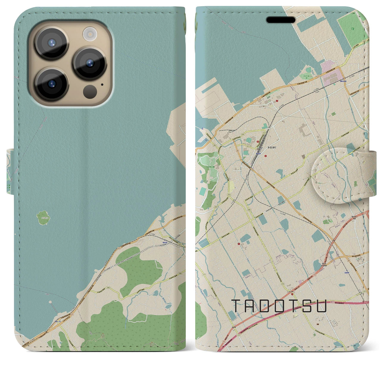 【多度津(香川県)】地図柄iPhoneケース(手帳タイプ)ナチュラル・iPhone 14 Pro Max 用