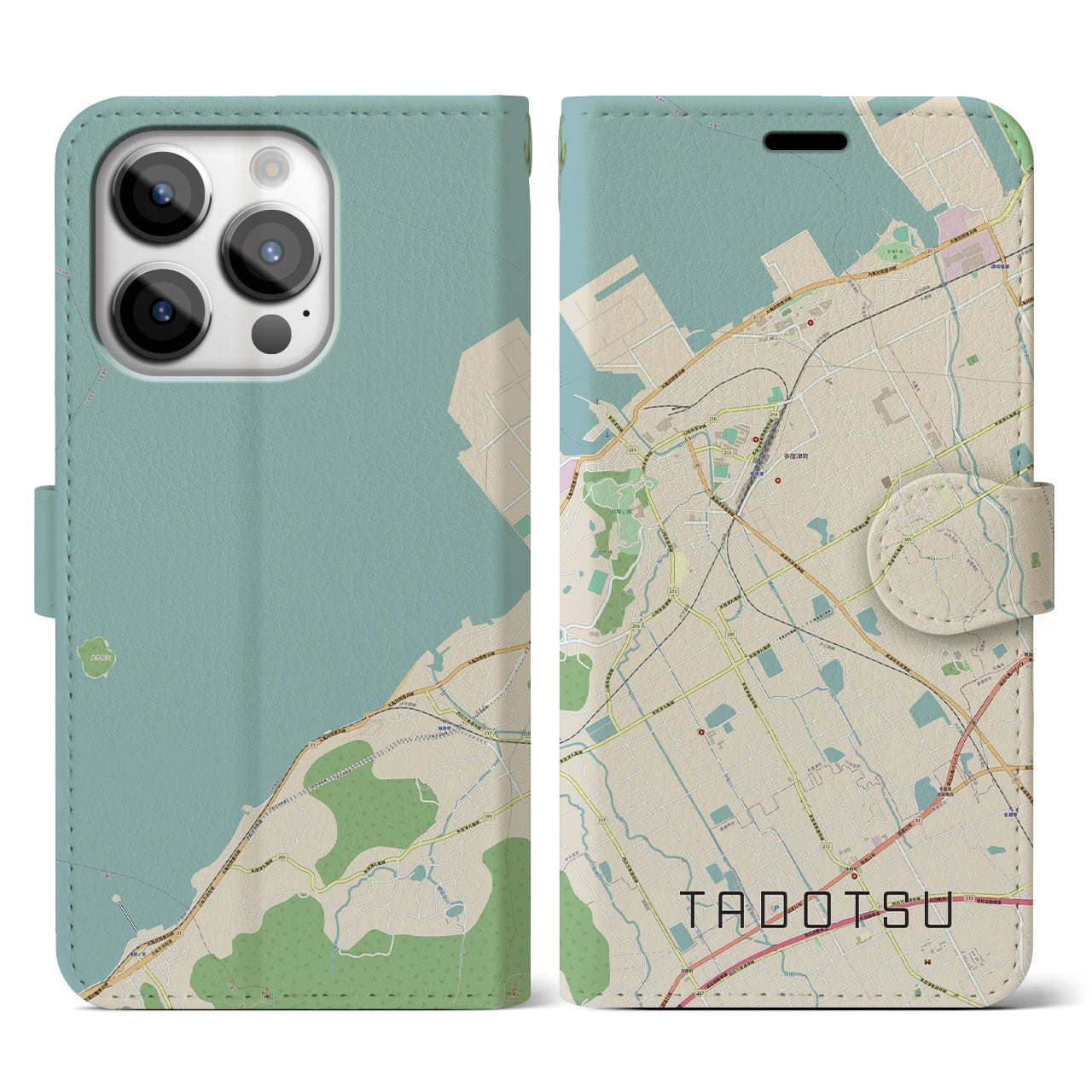 【多度津(香川県)】地図柄iPhoneケース(手帳タイプ)ナチュラル・iPhone 14 Pro 用