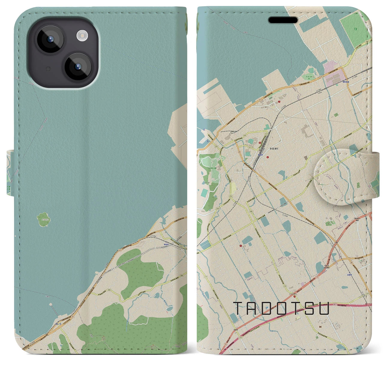 【多度津(香川県)】地図柄iPhoneケース(手帳タイプ)ナチュラル・iPhone 14 Plus 用