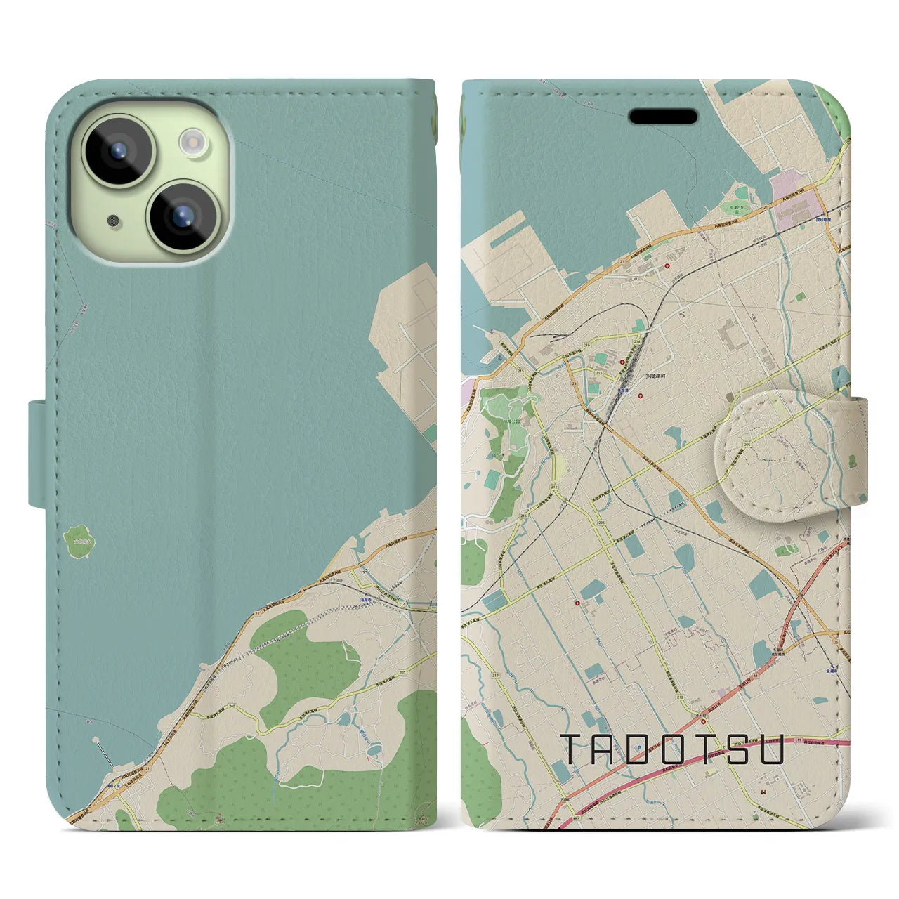 【多度津(香川県)】地図柄iPhoneケース(手帳タイプ)ナチュラル・iPhone 15 用