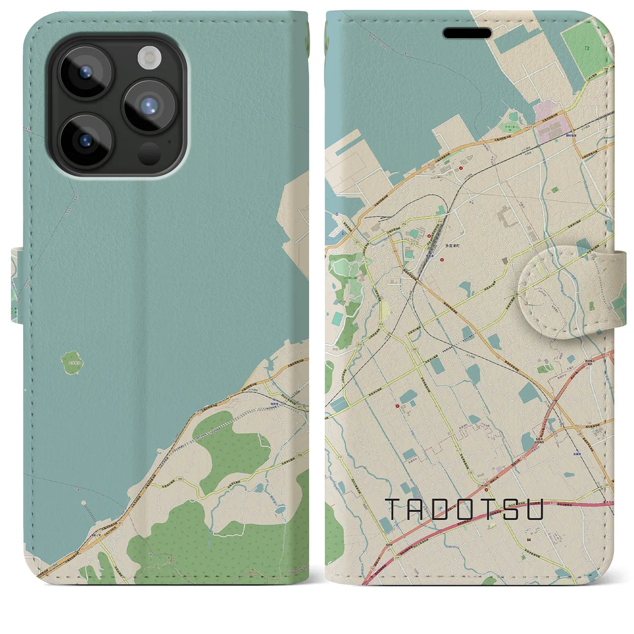 【多度津(香川県)】地図柄iPhoneケース(手帳タイプ)ナチュラル・iPhone 15 Pro Max 用