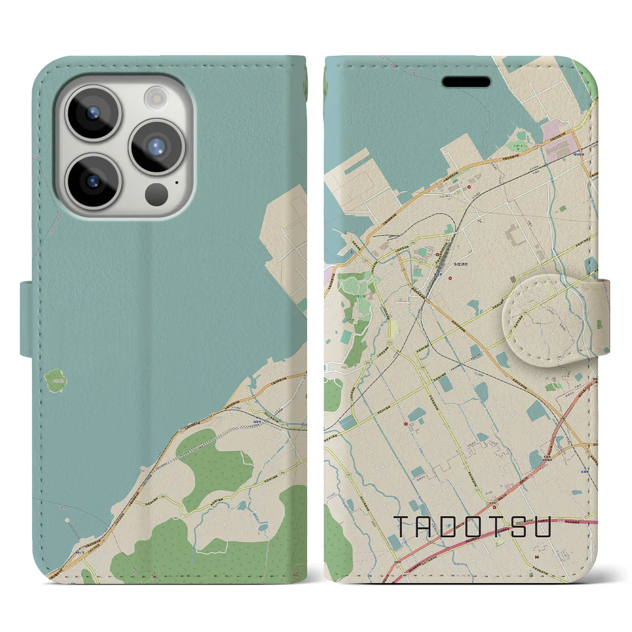 【多度津(香川県)】地図柄iPhoneケース(手帳タイプ)ナチュラル・iPhone 15 Pro 用