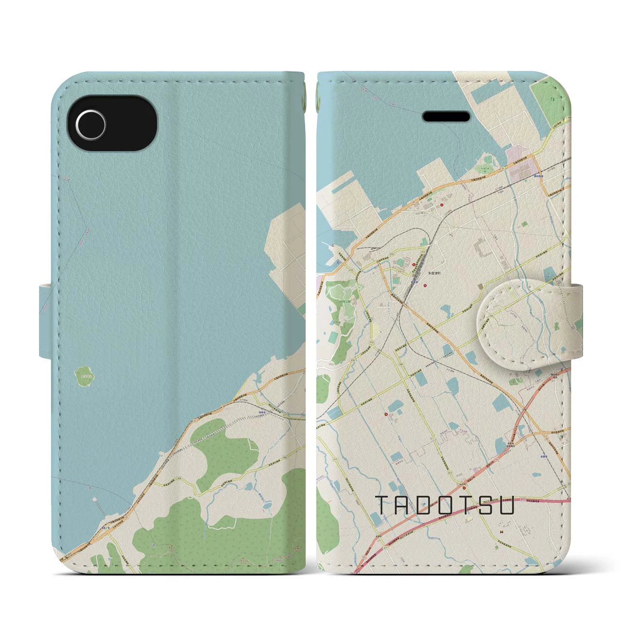 【多度津(香川県)】地図柄iPhoneケース(手帳タイプ)ナチュラル・iPhone SE(第3 / 第2世代) / 8 / 7 / 6s / 6 用