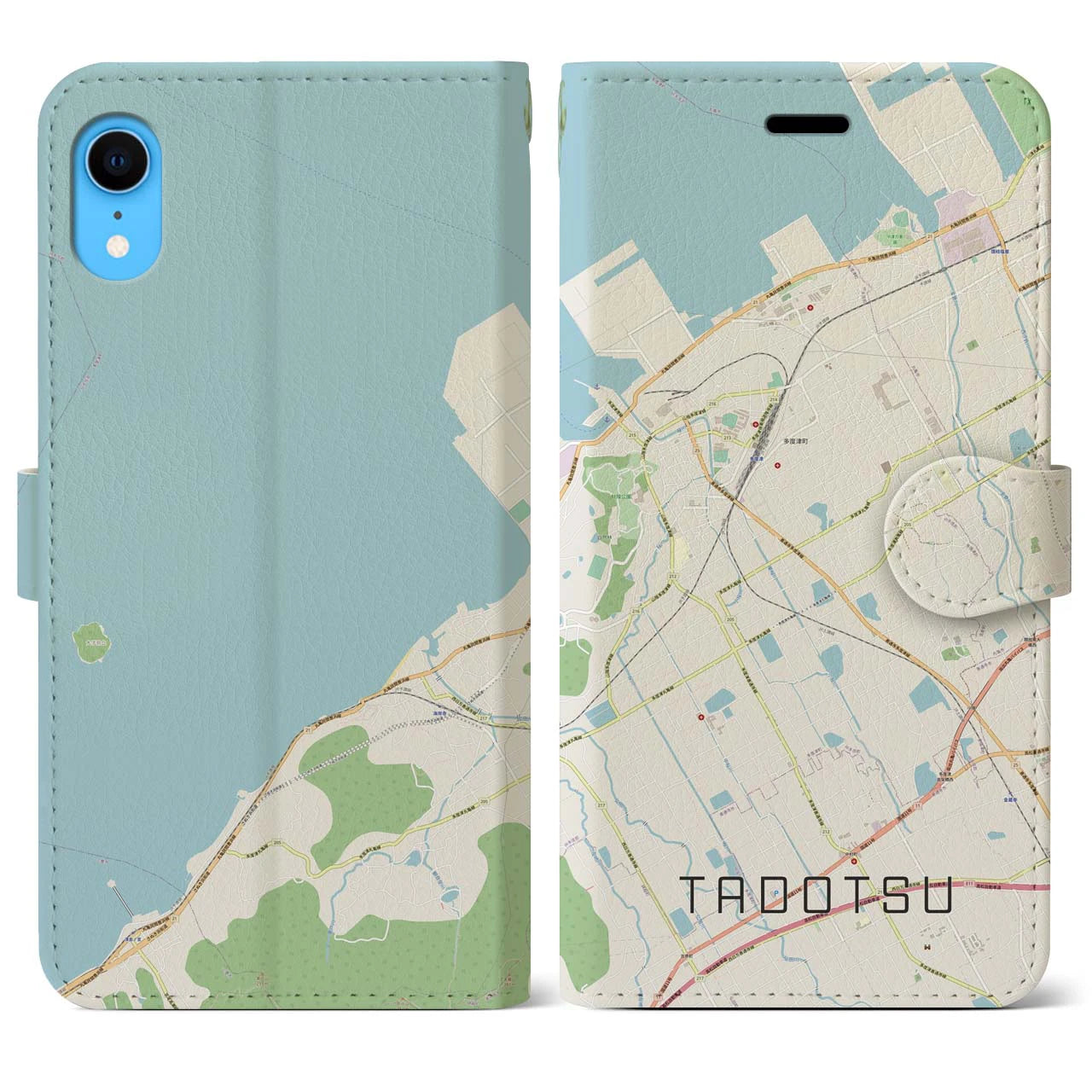【多度津(香川県)】地図柄iPhoneケース(手帳タイプ)ナチュラル・iPhone XR 用