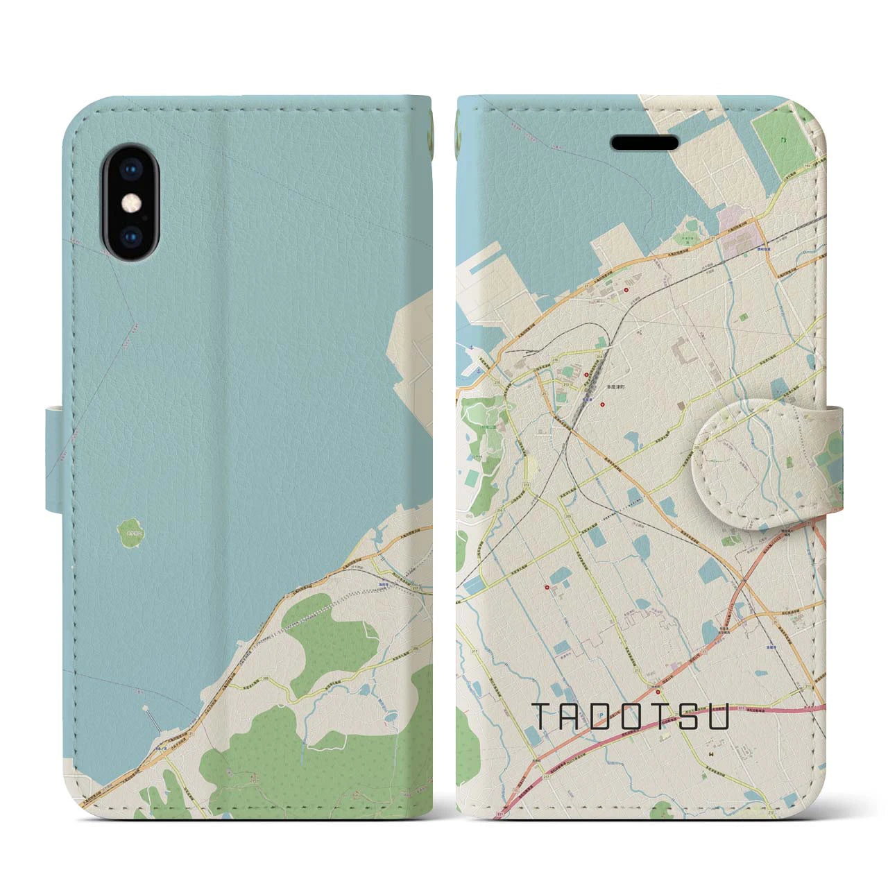 【多度津(香川県)】地図柄iPhoneケース(手帳タイプ)ナチュラル・iPhone XS / X 用