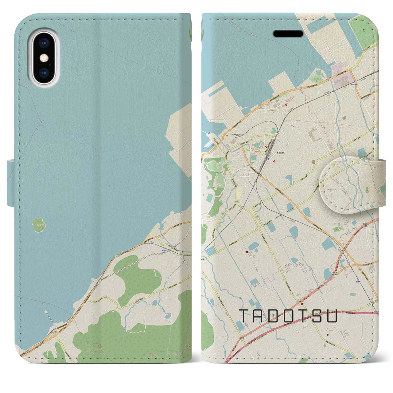 【多度津(香川県)】地図柄iPhoneケース(手帳タイプ)ナチュラル・iPhone XS Max 用