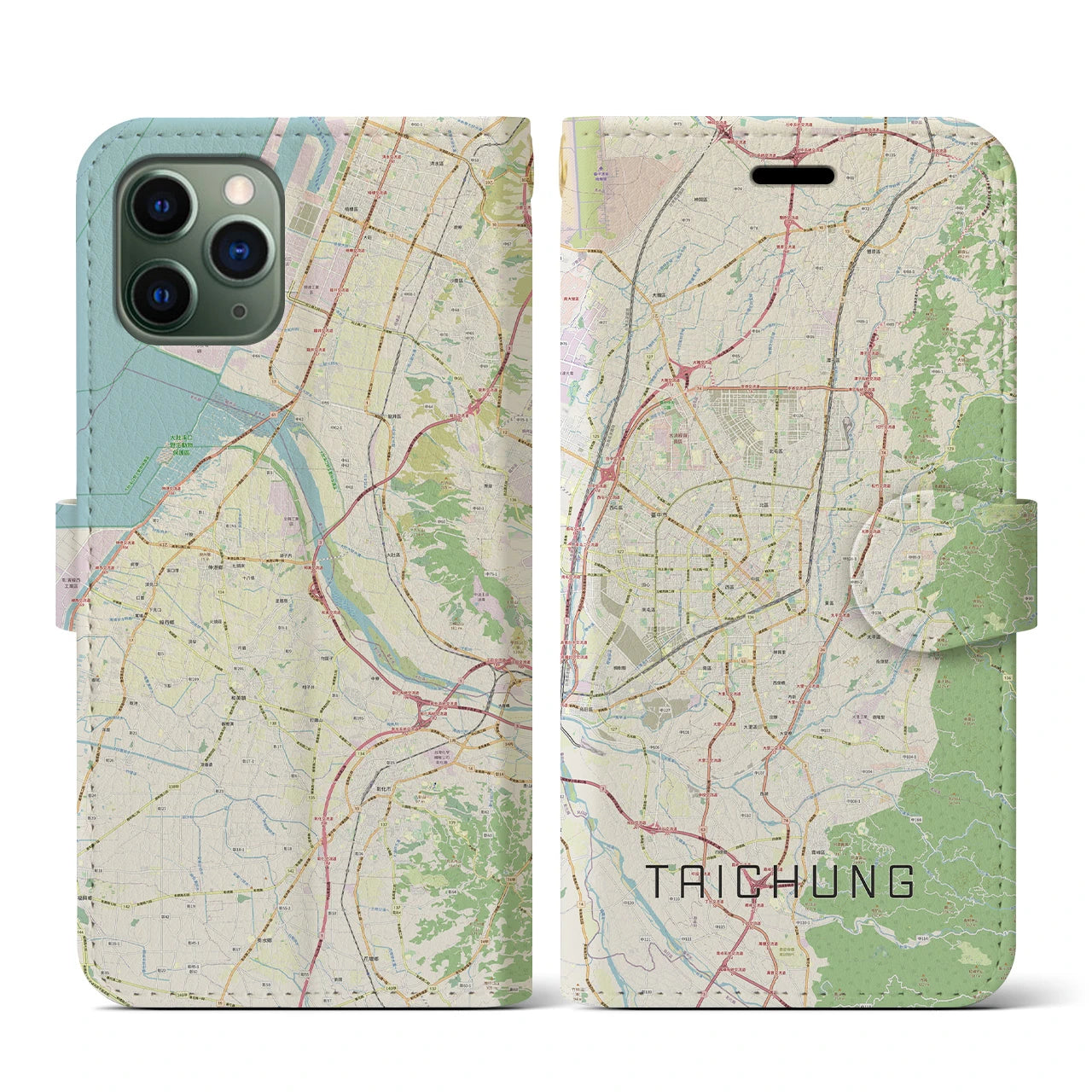 【台中(台湾)】地図柄iPhoneケース(手帳タイプ)ナチュラル・iPhone 11 Pro 用