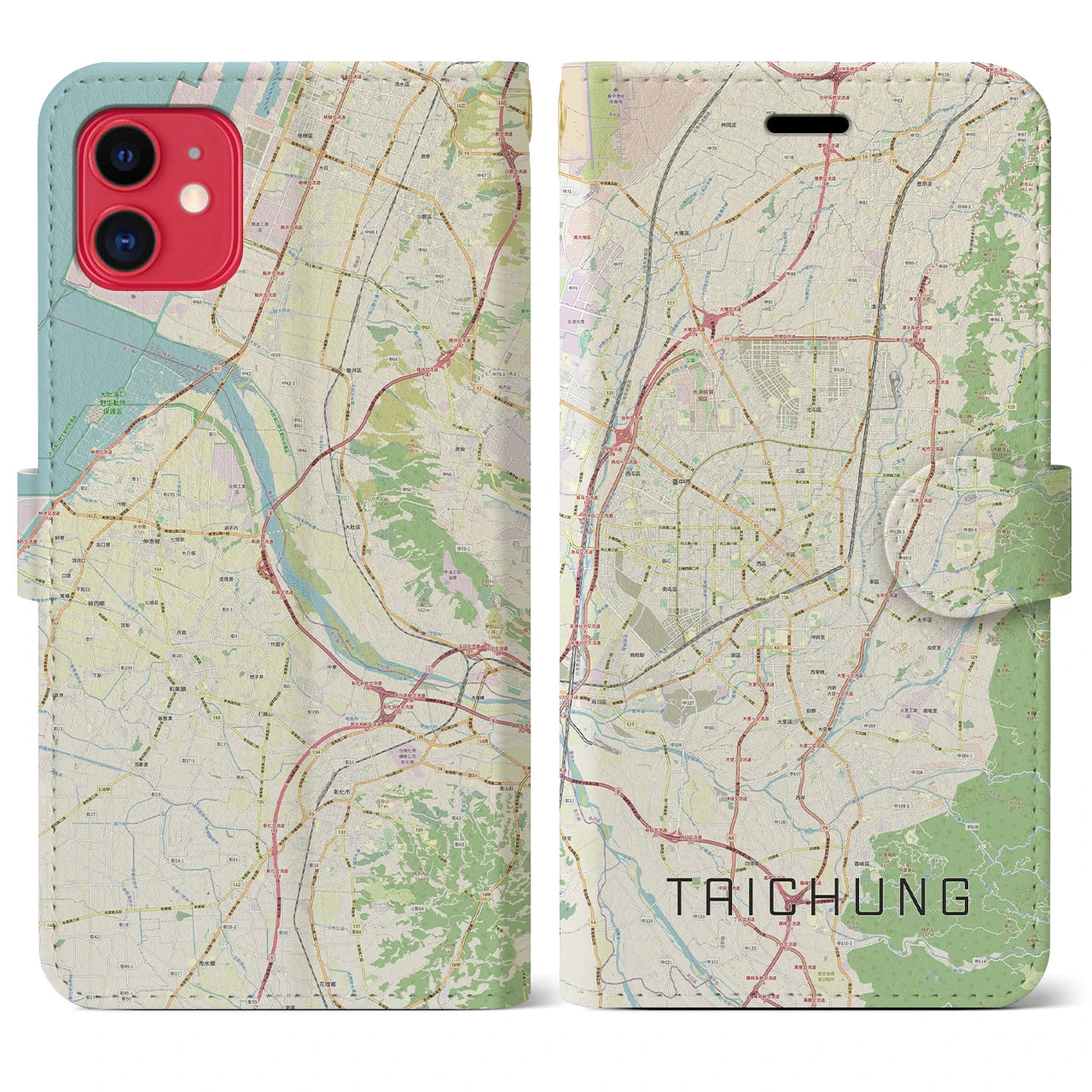 【台中(台湾)】地図柄iPhoneケース(手帳タイプ)ナチュラル・iPhone 11 用