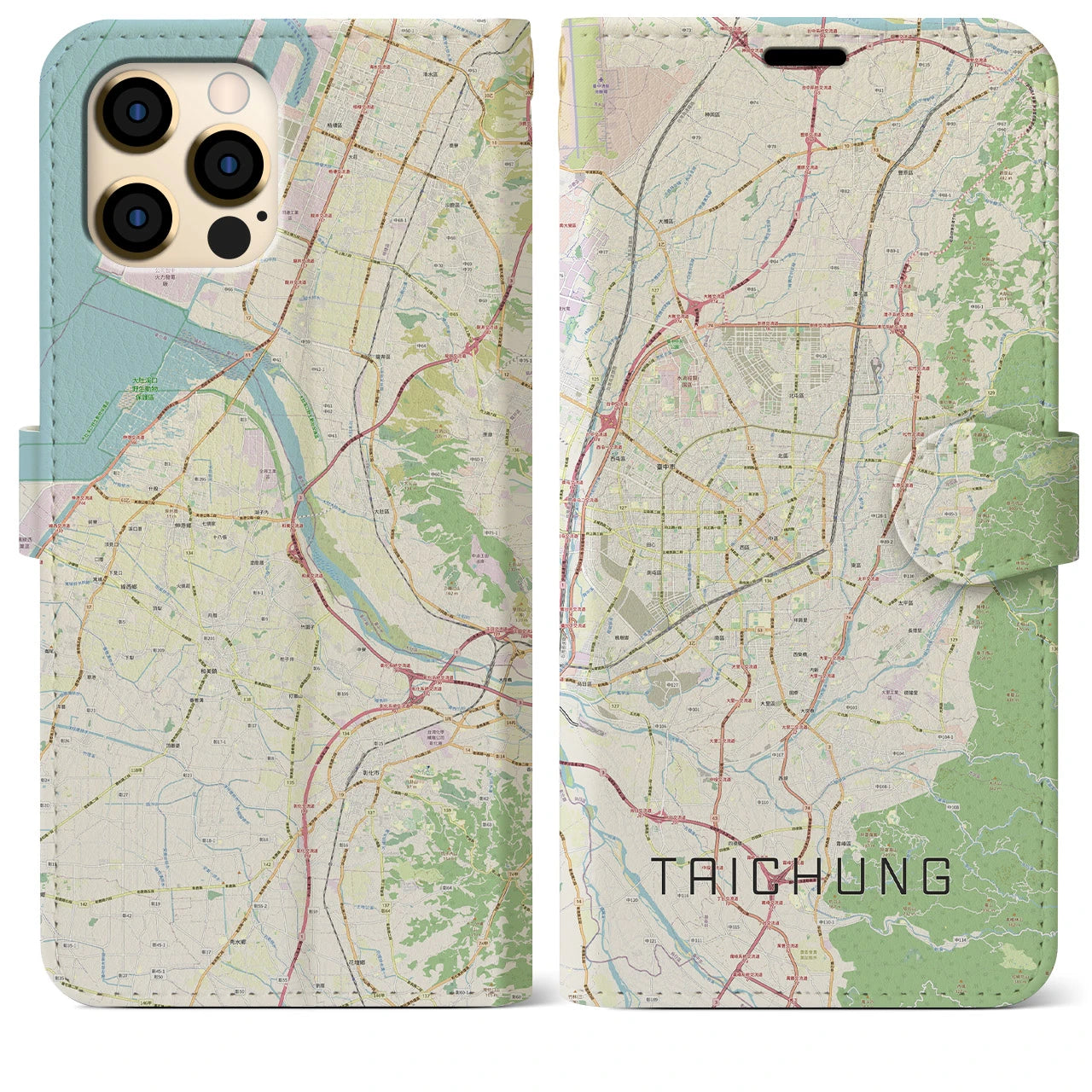 【台中(台湾)】地図柄iPhoneケース(手帳タイプ)ナチュラル・iPhone 12 Pro Max 用